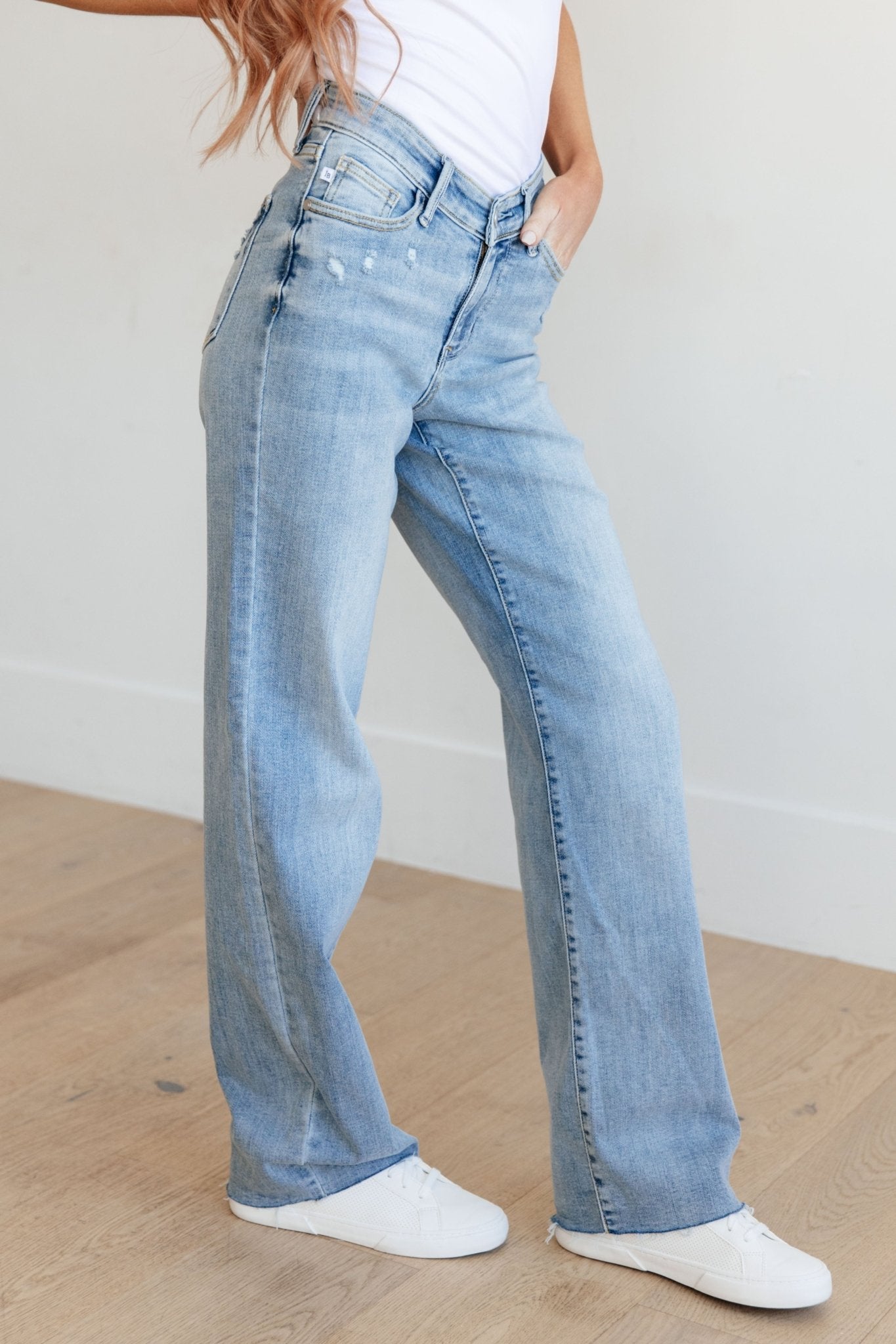 Mildred High Rise V Front Waistband Straight Jeans - Loving God