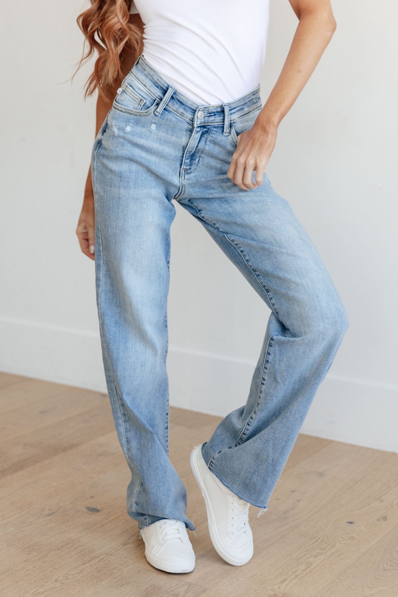 Mildred High Rise V Front Waistband Straight Jeans - Loving God
