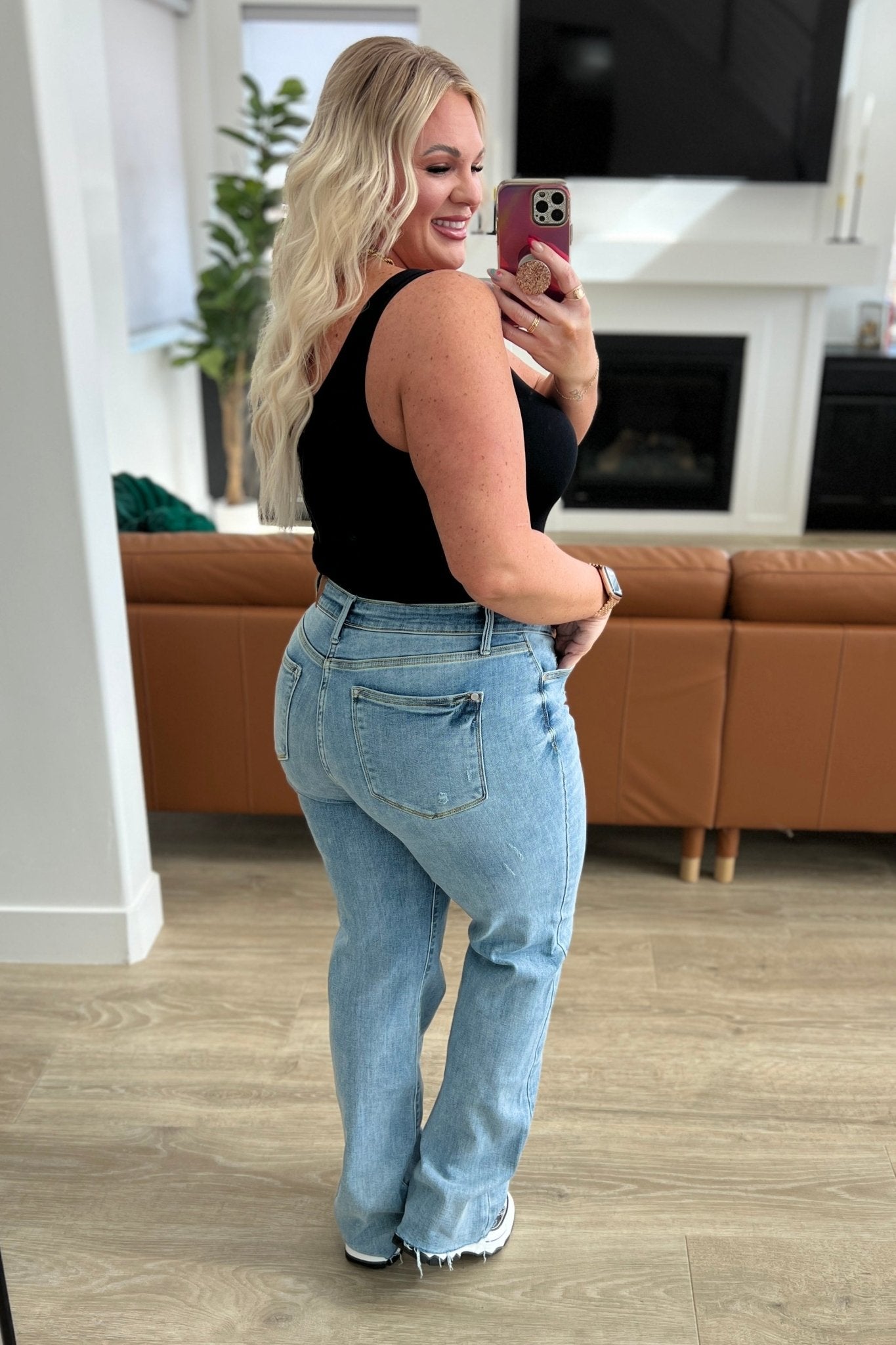 Mildred High Rise V Front Waistband Straight Jeans - Loving God