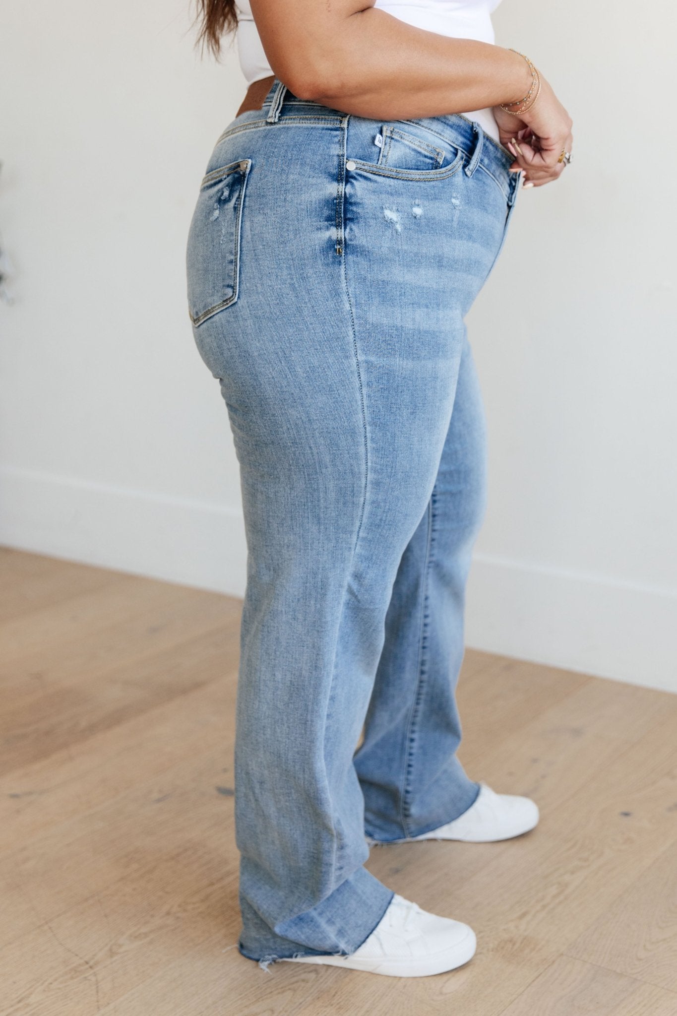 Mildred High Rise V Front Waistband Straight Jeans - Loving God