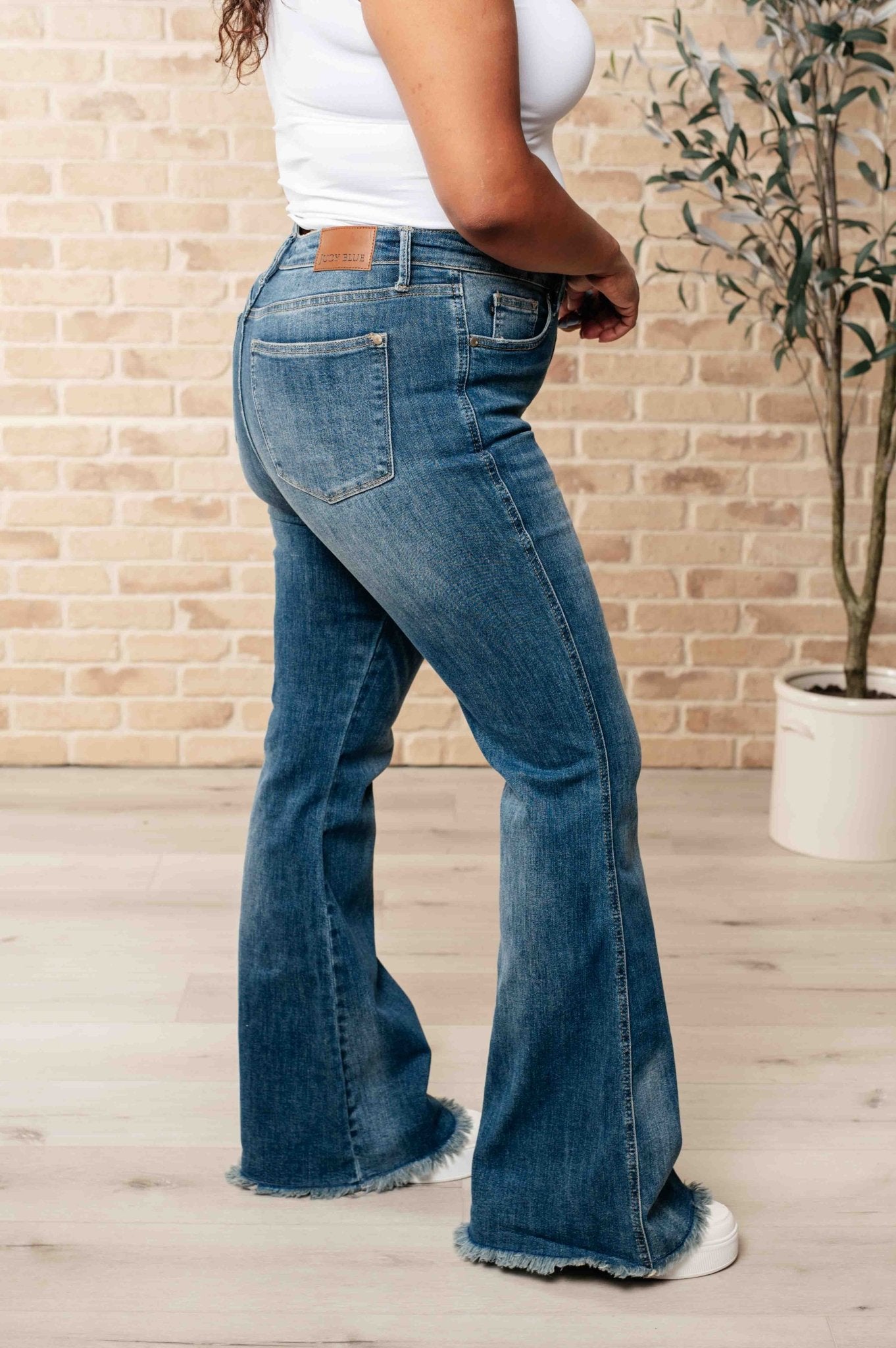 Miley High Waist Control Top Frayed Hem Flare Jeans - Loving God