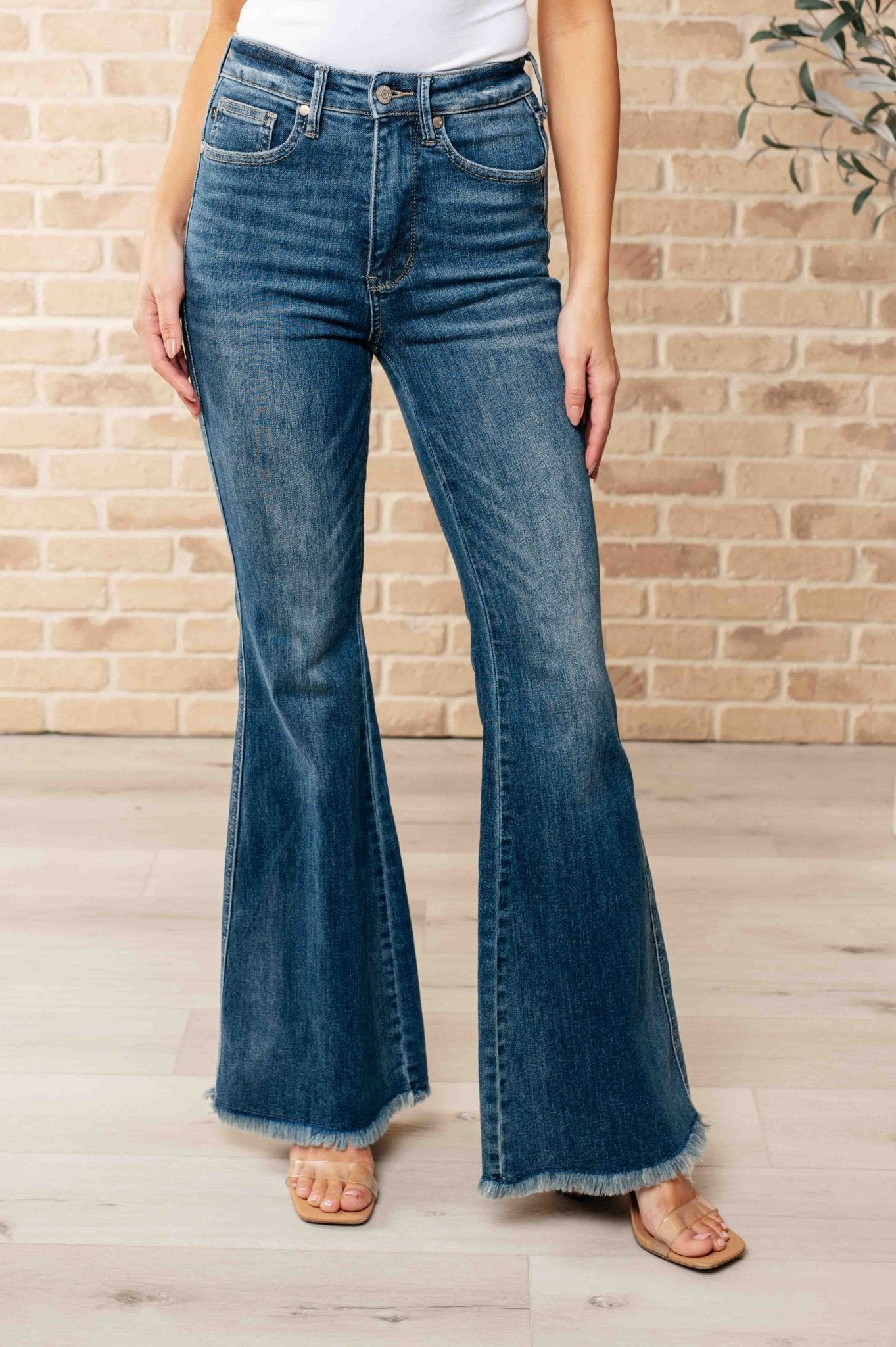 Miley High Waist Control Top Frayed Hem Flare Jeans - Loving God