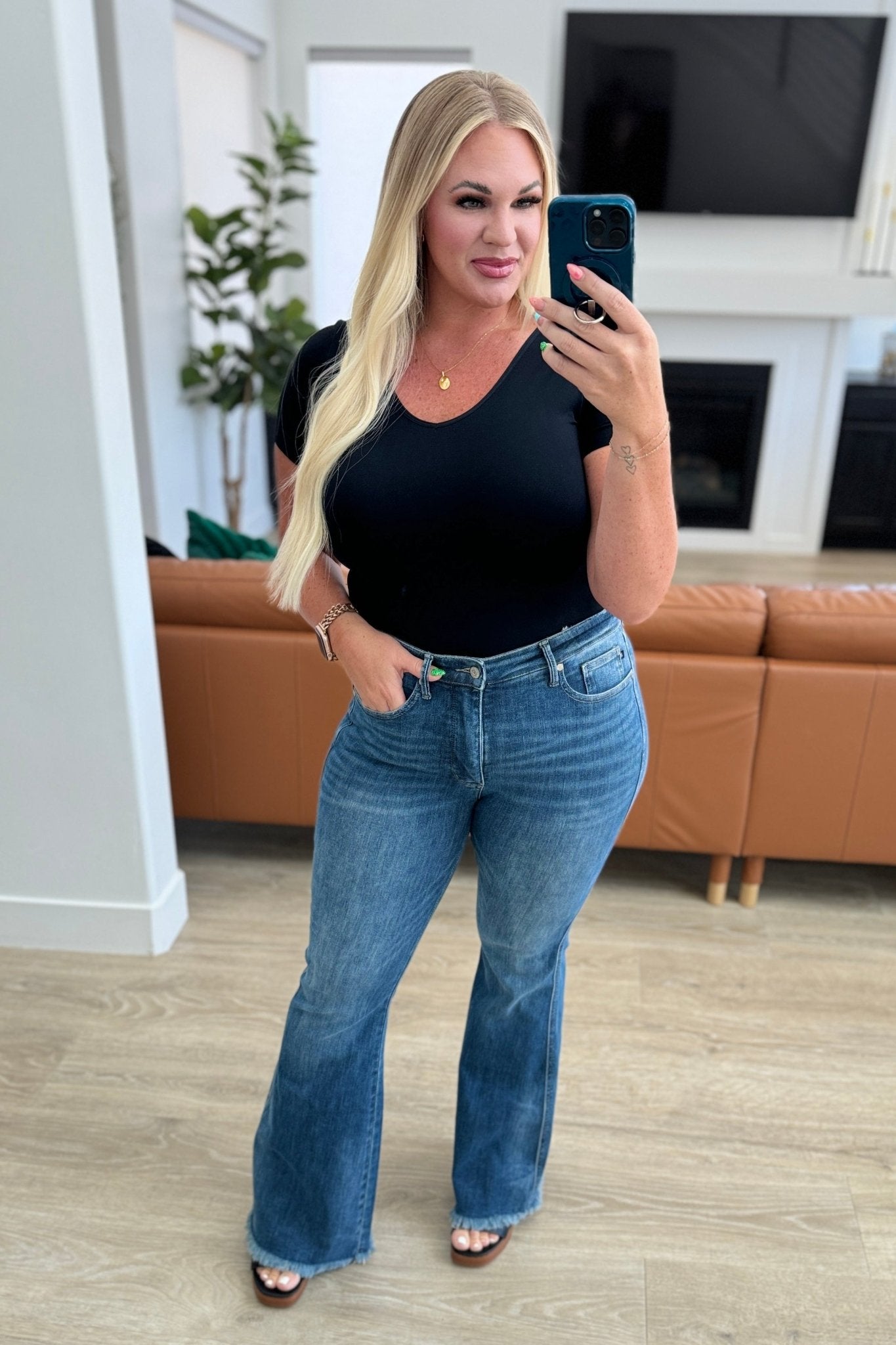 Miley High Waist Control Top Frayed Hem Flare Jeans - Loving God