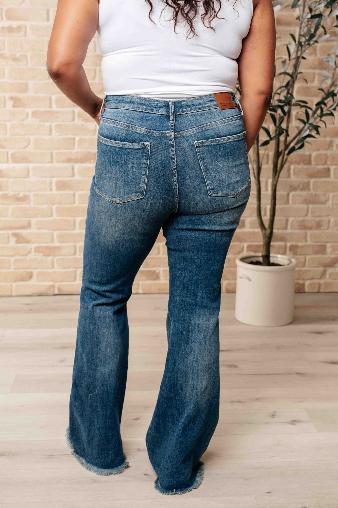 Miley High Waist Control Top Frayed Hem Flare Jeans - Loving God