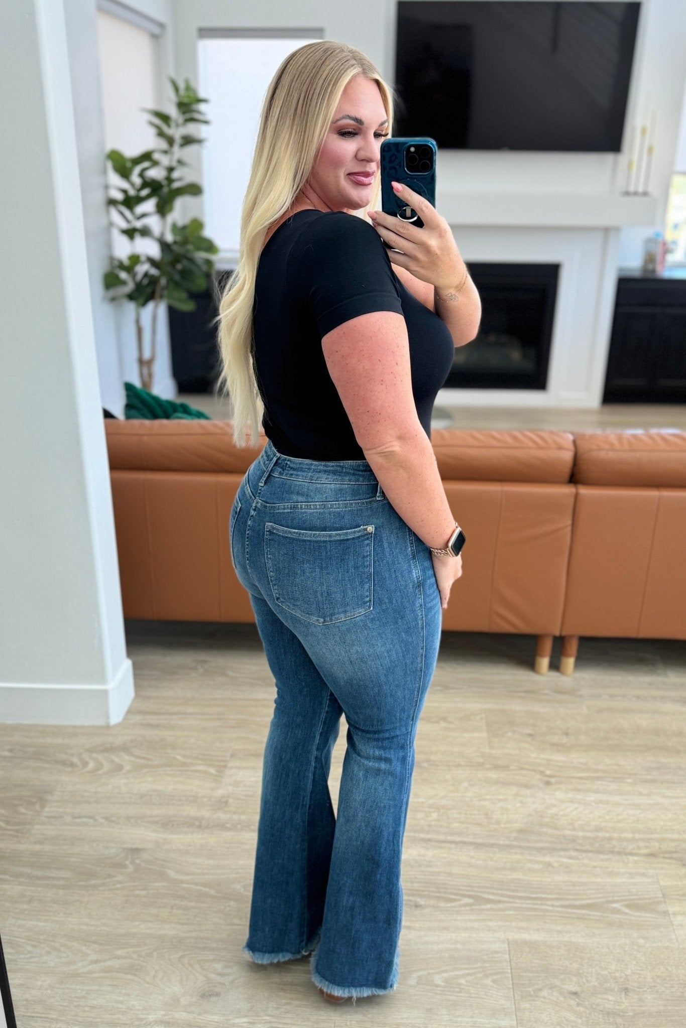 Miley High Waist Control Top Frayed Hem Flare Jeans - Loving God