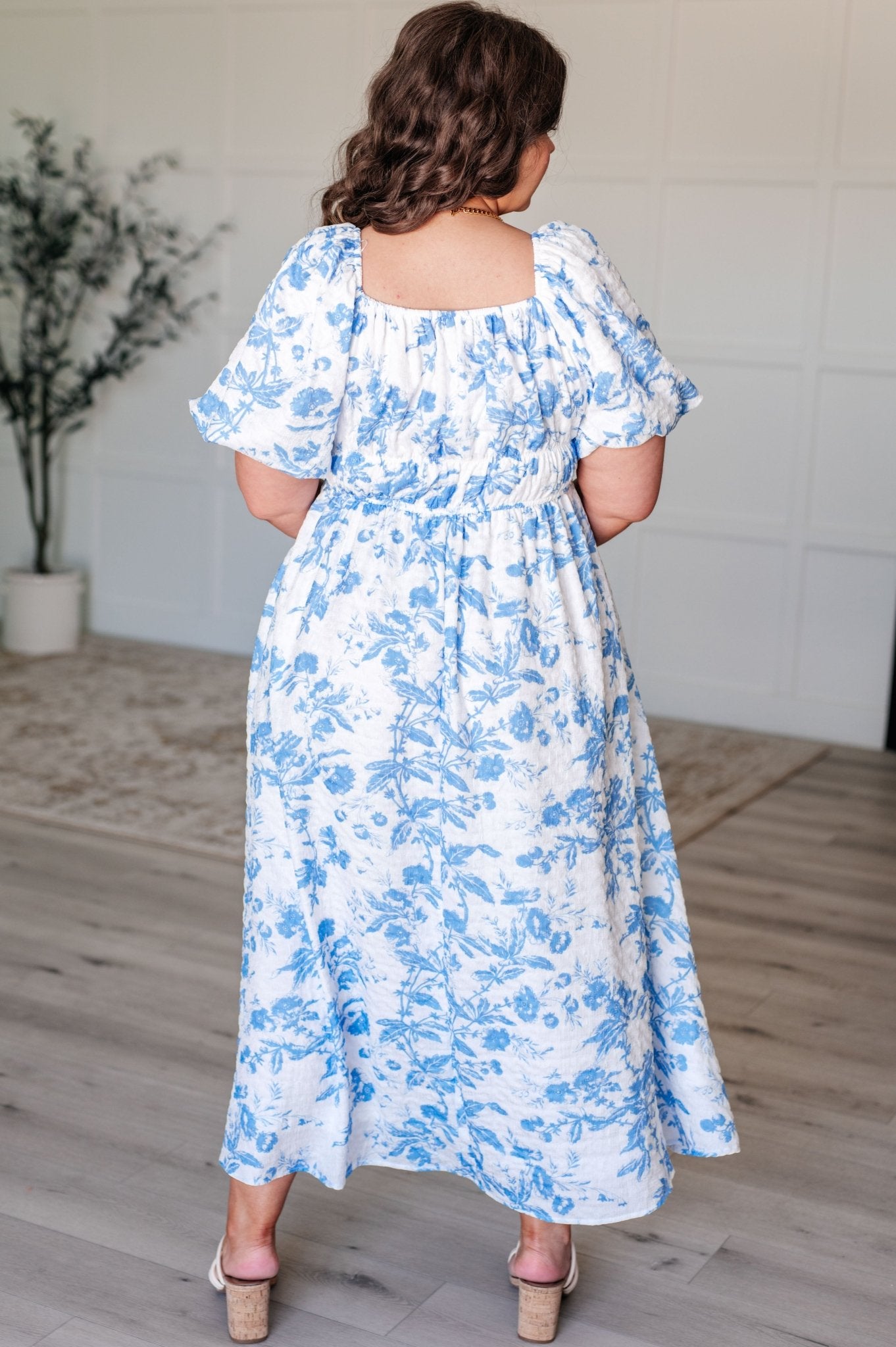 Nurturing Myself Square Neck Floral Dress in Blue - Loving God