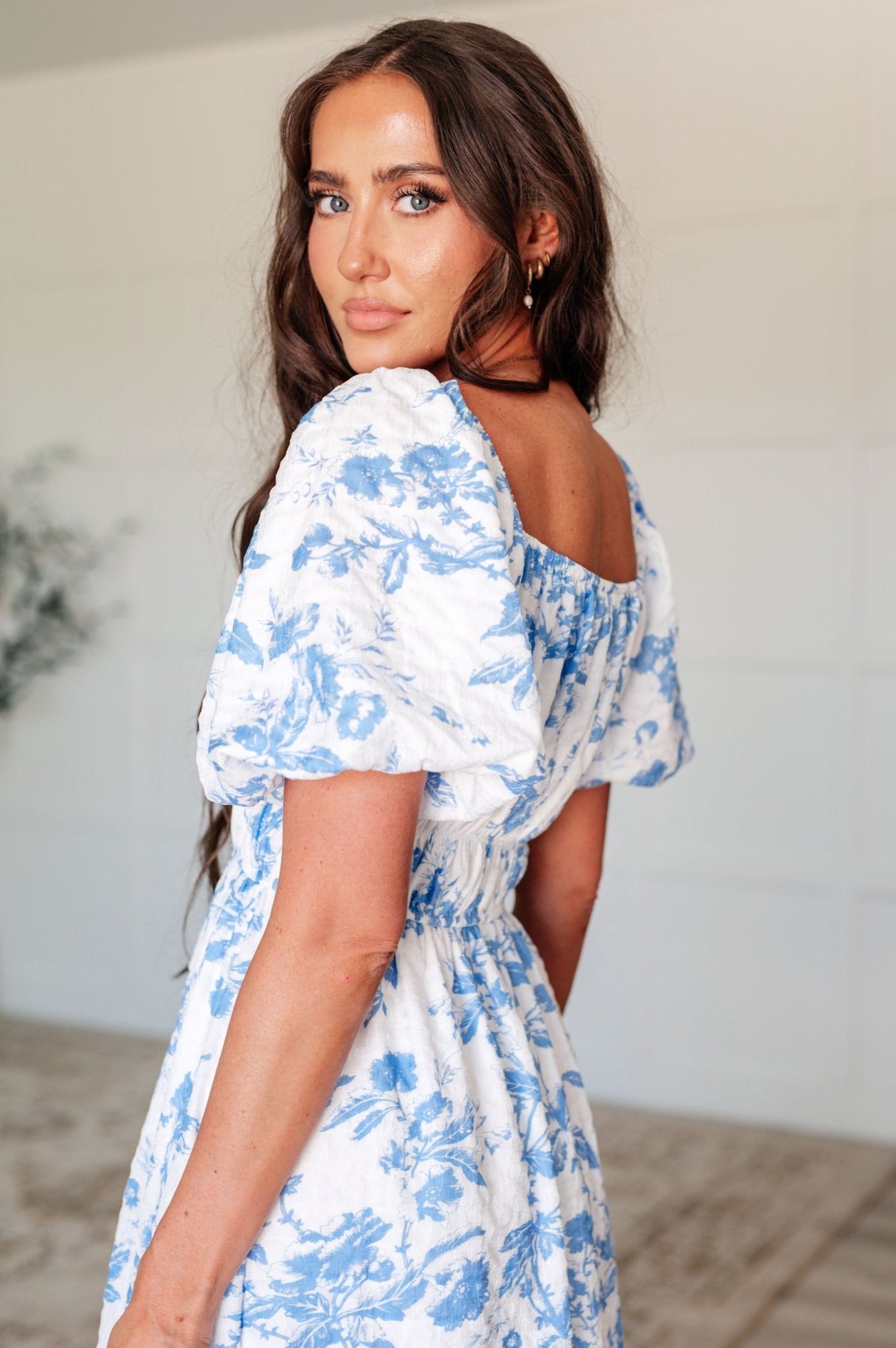 Nurturing Myself Square Neck Floral Dress in Blue - Loving God