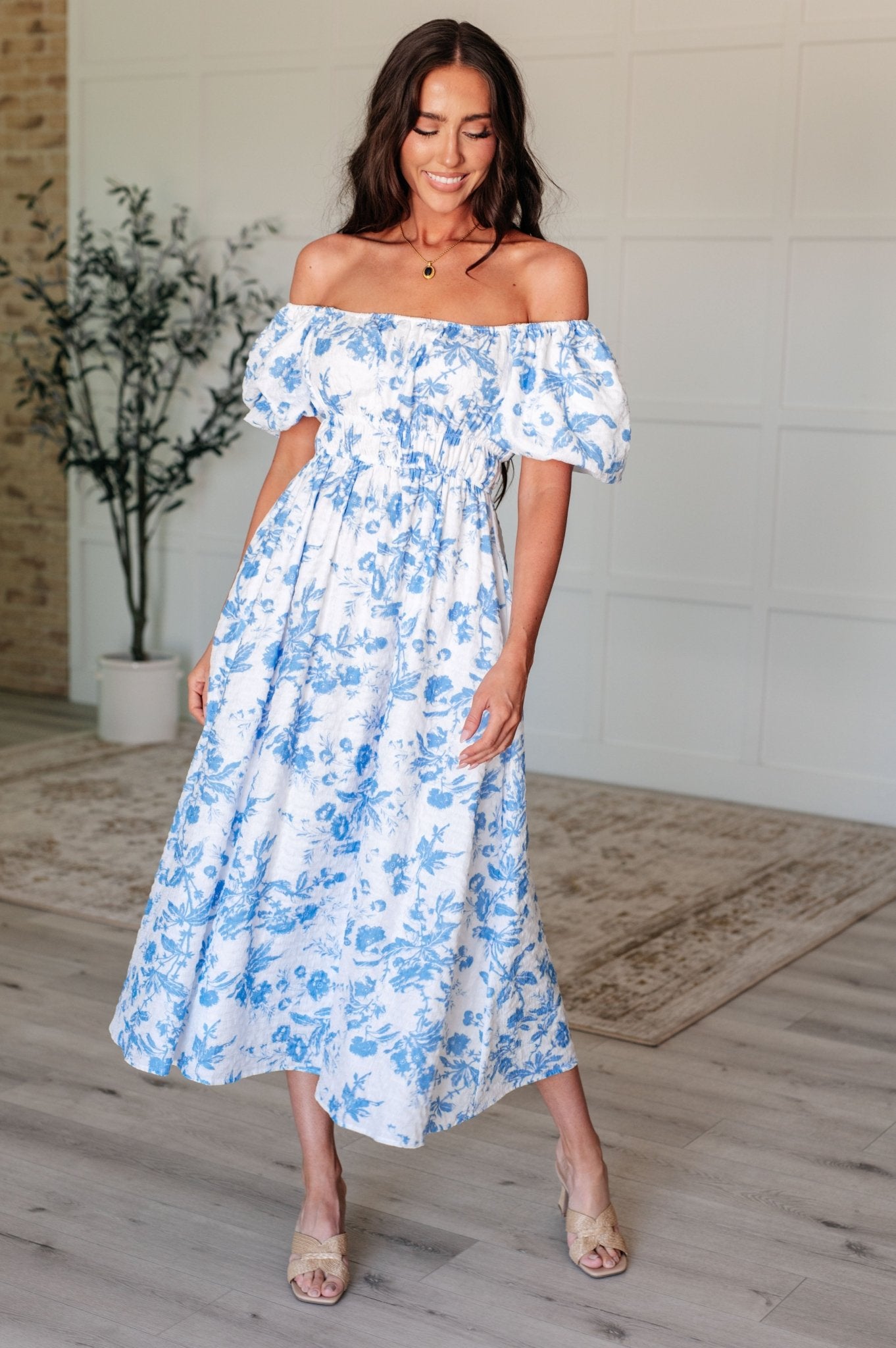 Nurturing Myself Square Neck Floral Dress in Blue - Loving God
