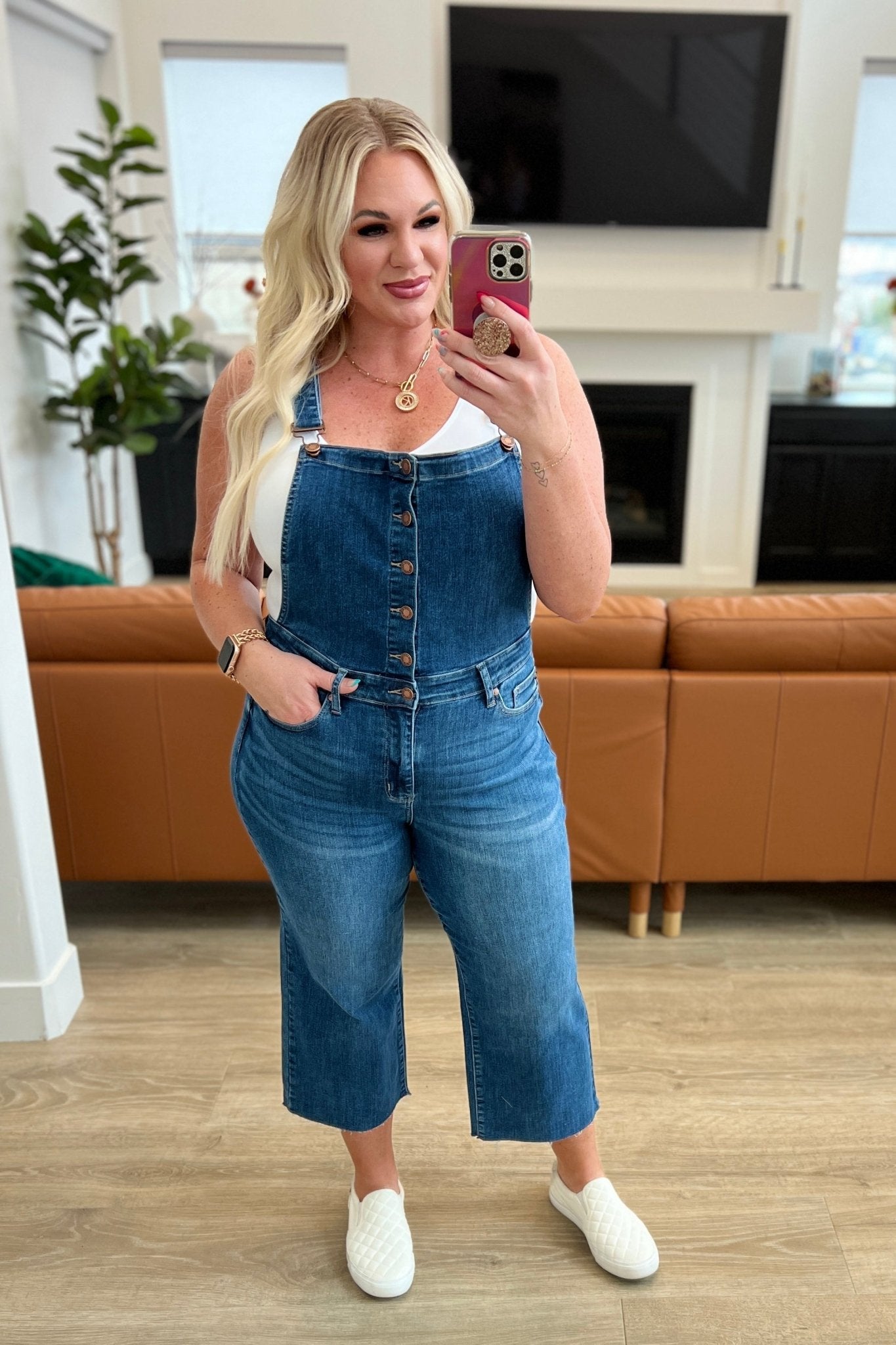 Priscilla High Rise Crop Wide Leg Denim Overalls - Loving God