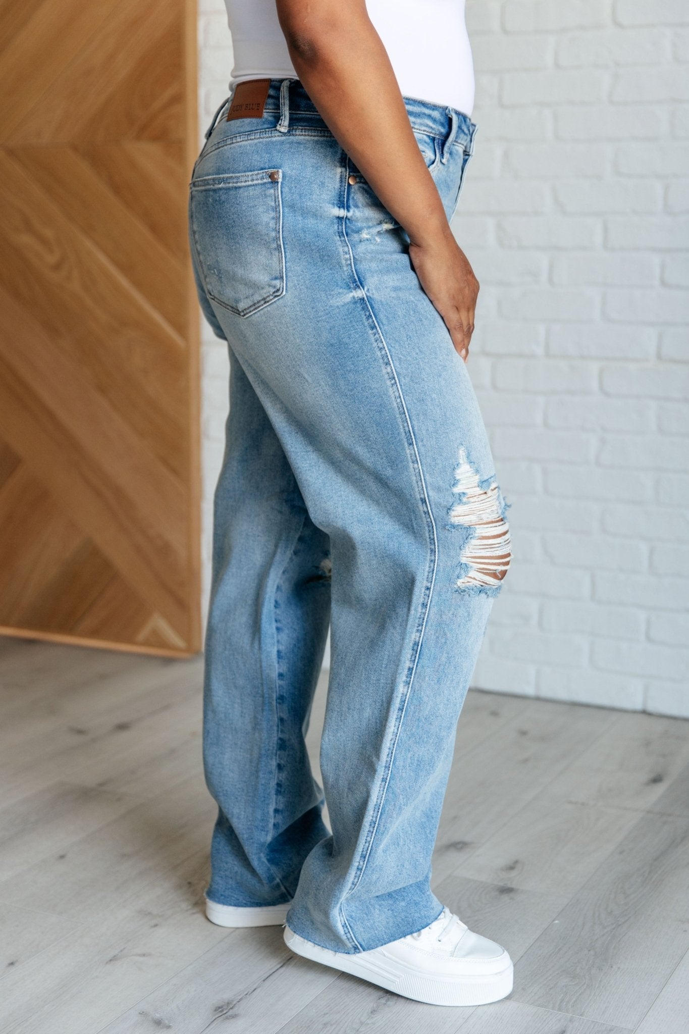 Ramona High Rise Rigid Magic Destroyed Straight Jeans - Loving God