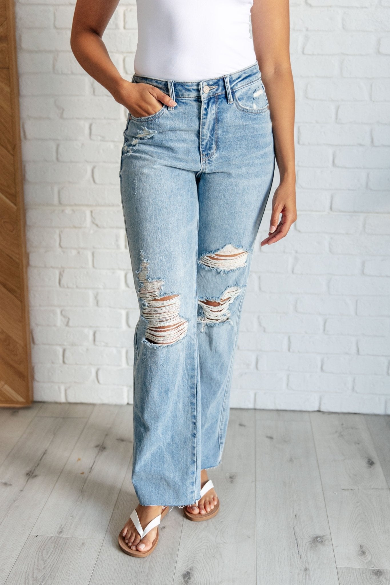 Ramona High Rise Rigid Magic Destroyed Straight Jeans - Loving God