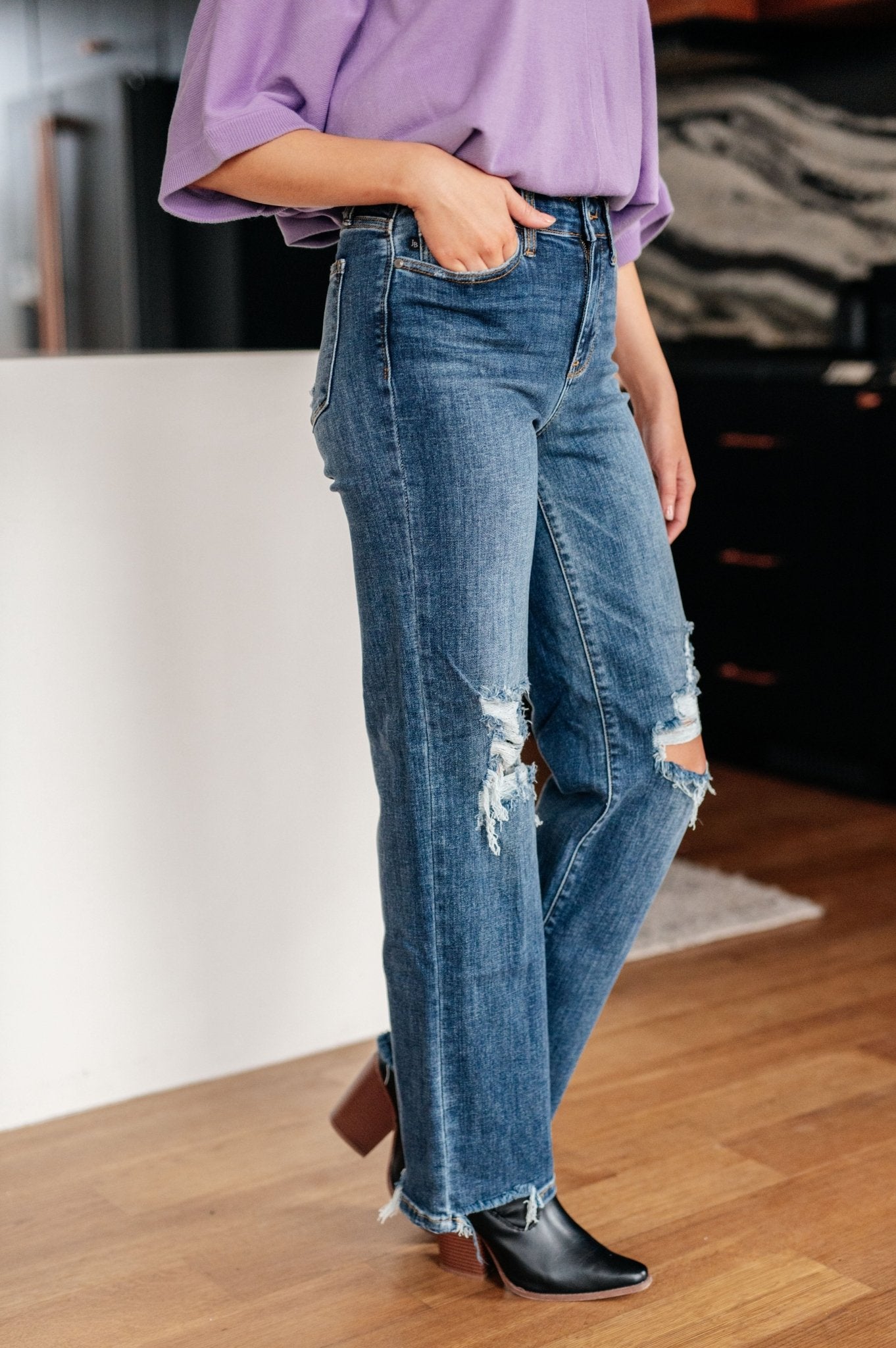Rose High Rise 90's Straight Jeans in Dark Wash - Loving God