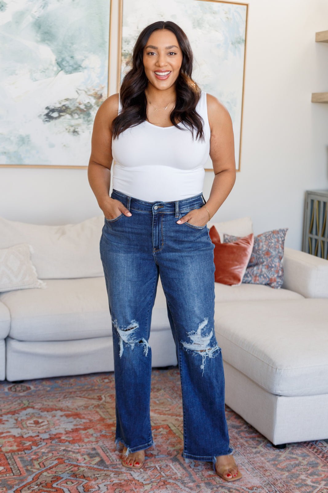 Rose High Rise 90's Straight Jeans in Dark Wash - Loving God