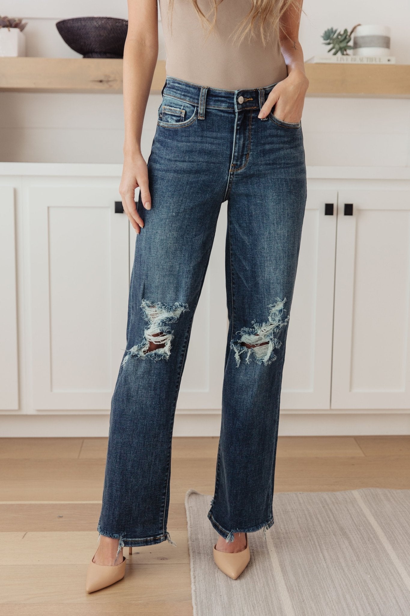 Rose High Rise 90's Straight Jeans in Dark Wash - Loving God