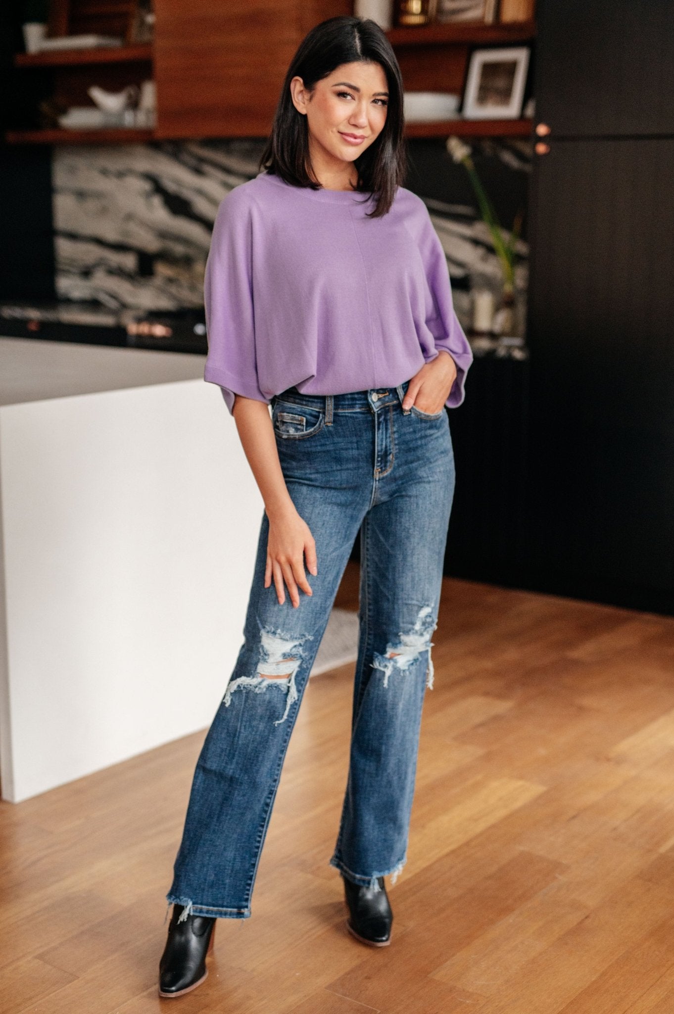 Rose High Rise 90's Straight Jeans in Dark Wash - Loving God