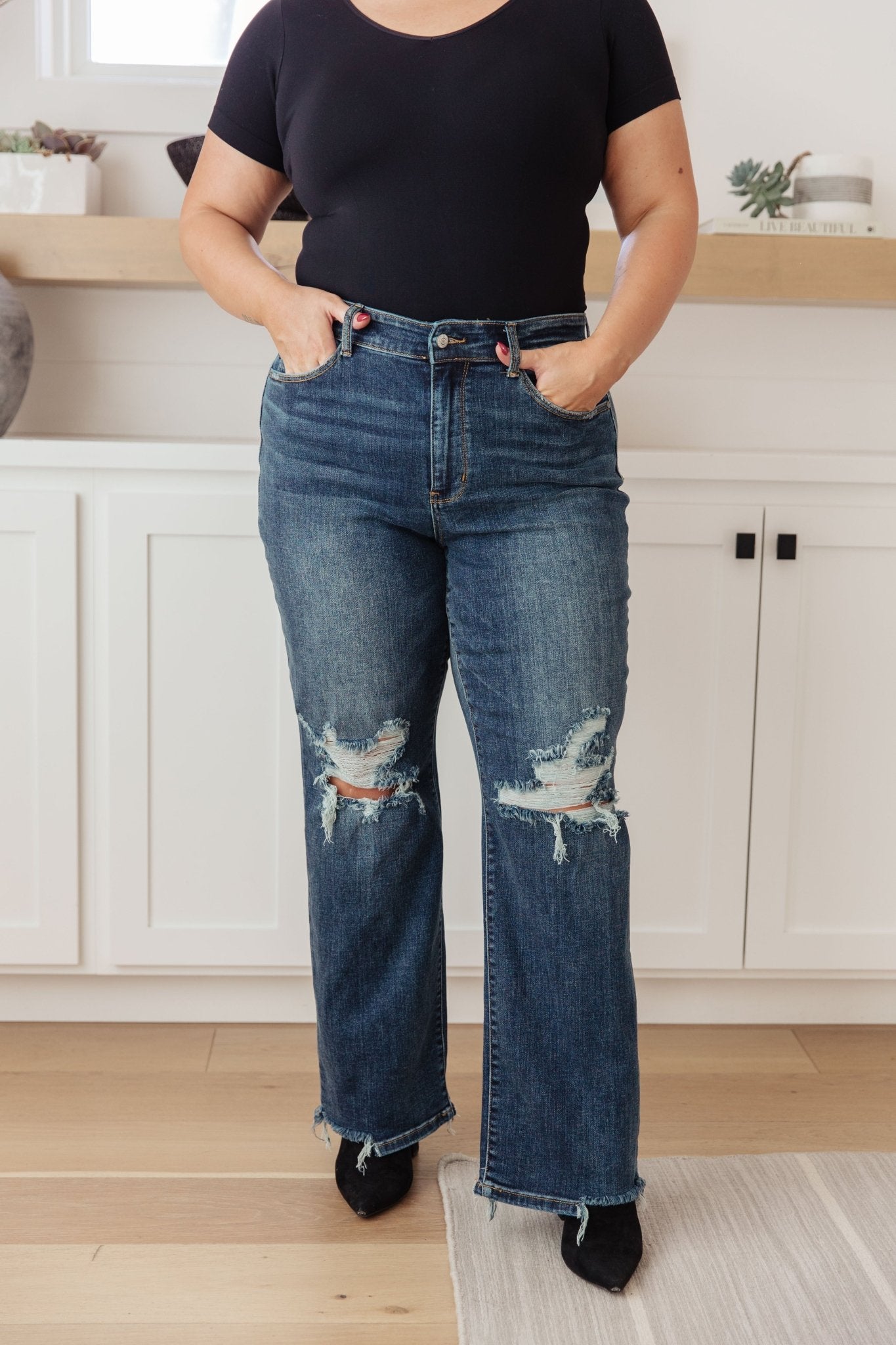 Rose High Rise 90's Straight Jeans in Dark Wash - Loving God