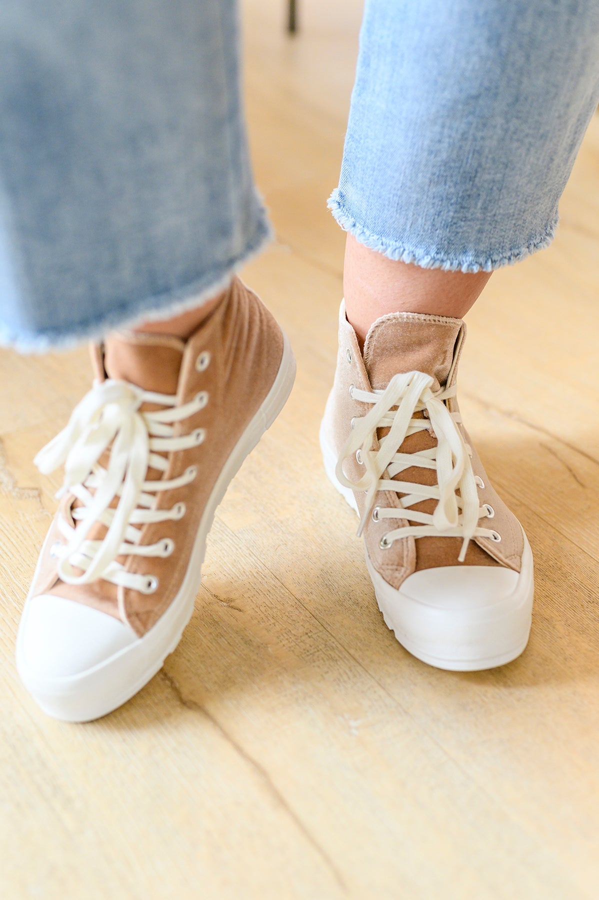 Run Me Down Velvet High Tops in Tan - Loving God