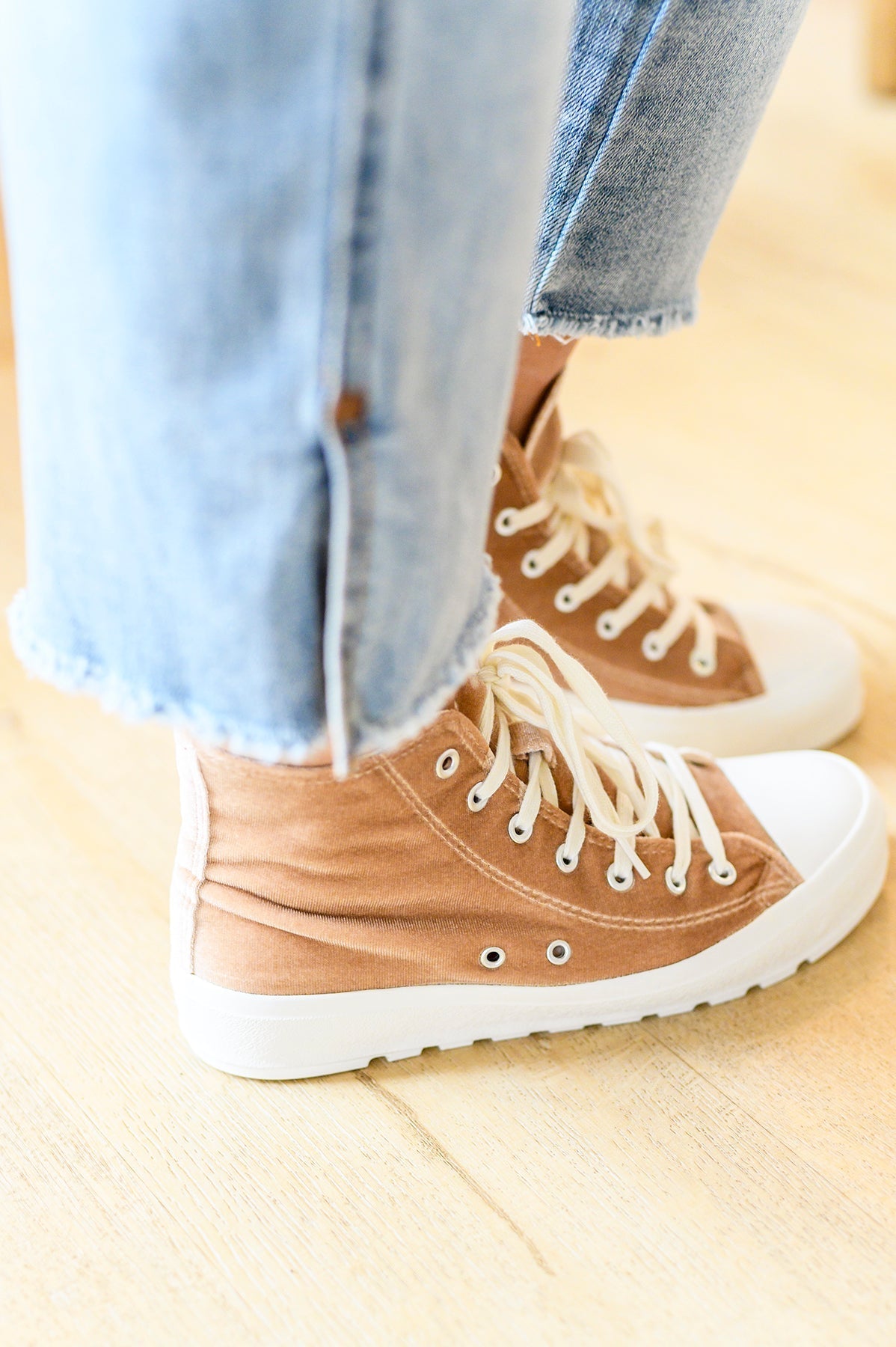 Run Me Down Velvet High Tops in Tan - Loving God