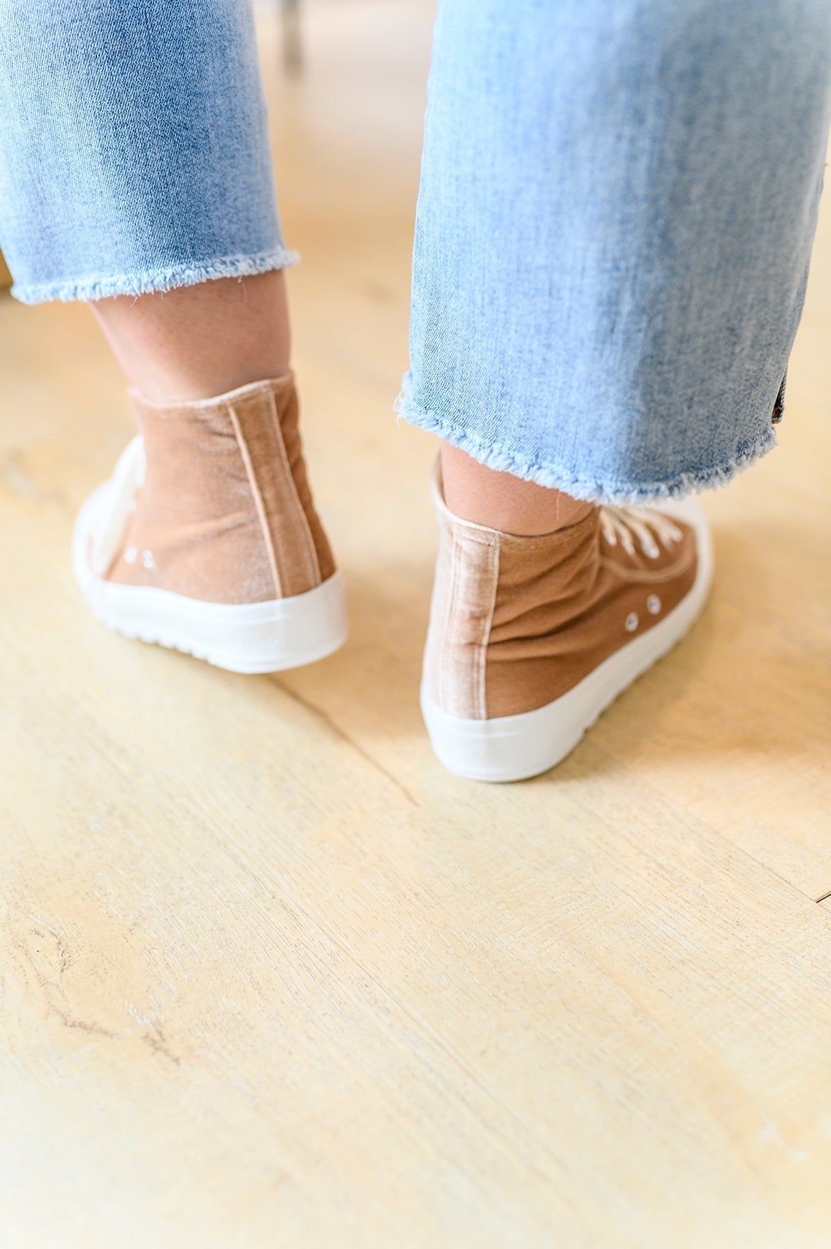 Run Me Down Velvet High Tops in Tan - Loving God