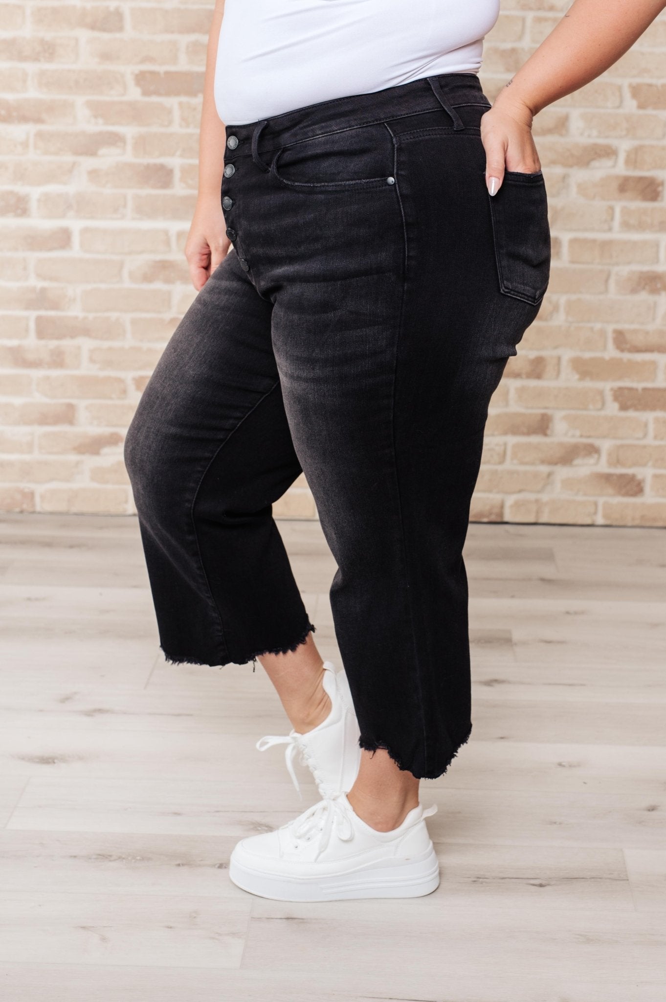 Ryan High Rise Button Fly Wide Leg Crop Jeans - Loving God