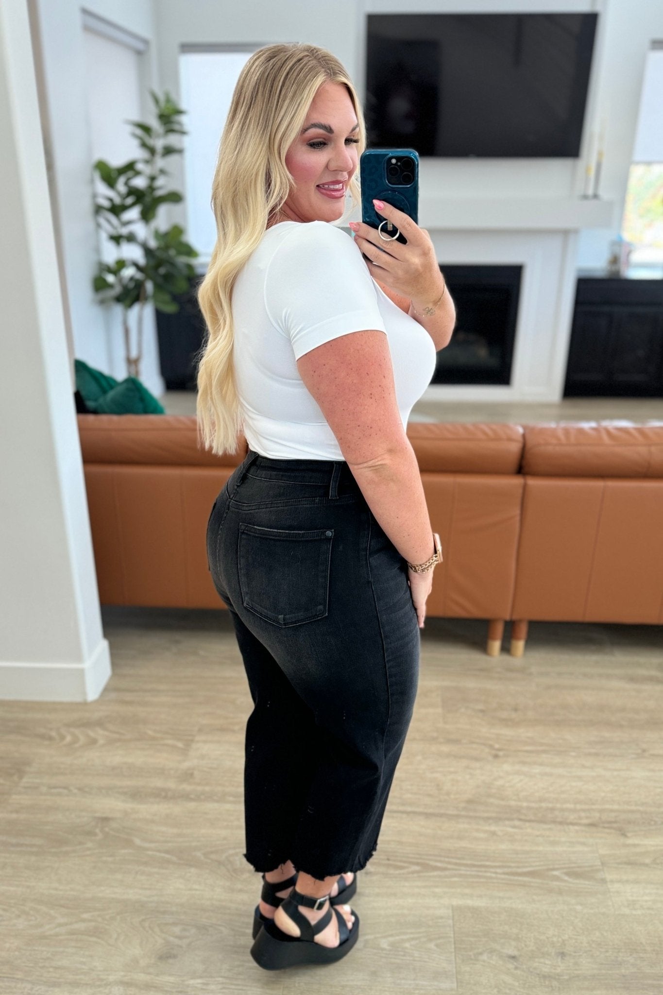 Ryan High Rise Button Fly Wide Leg Crop Jeans - Loving God