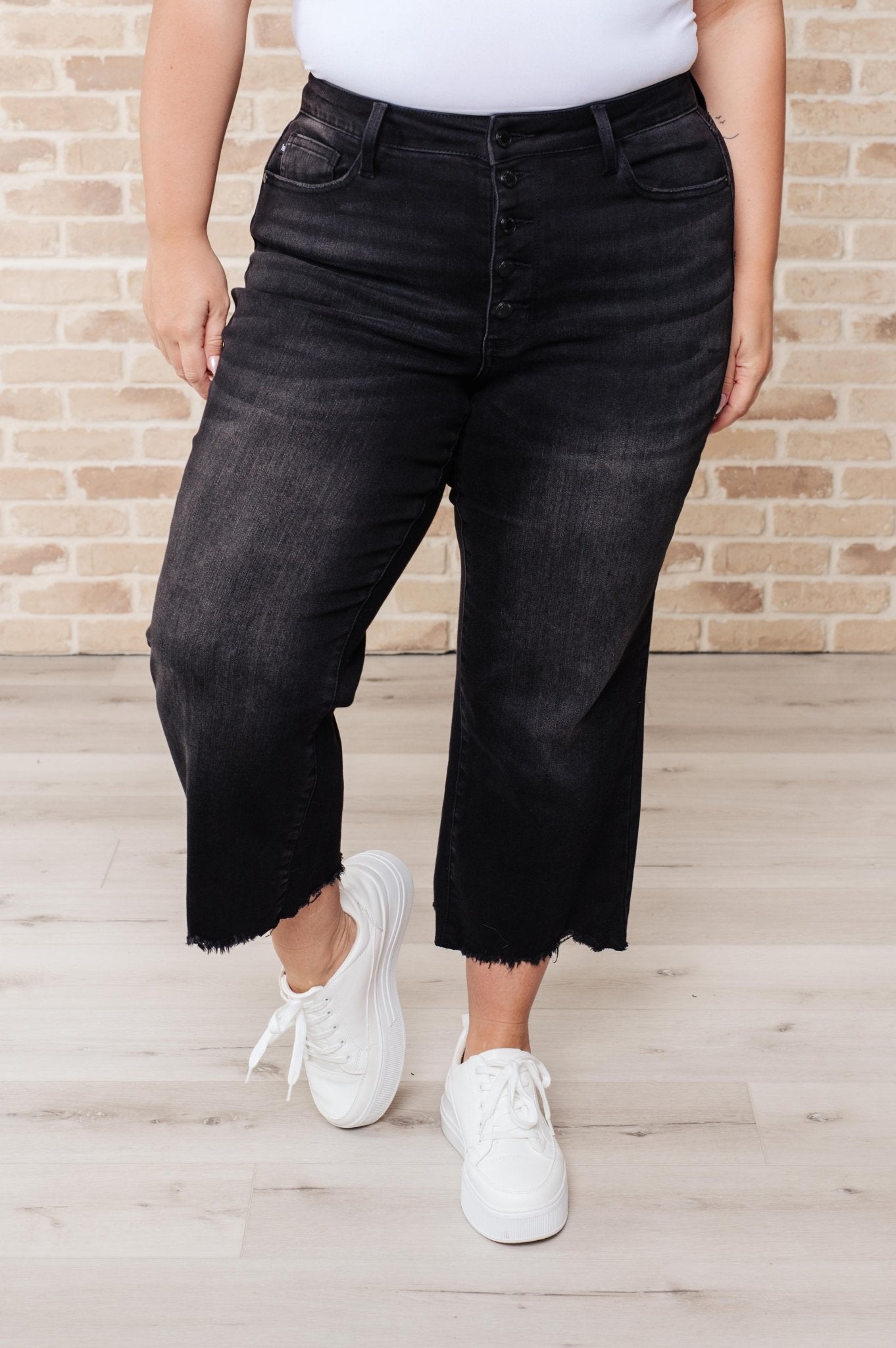 Ryan High Rise Button Fly Wide Leg Crop Jeans - Loving God