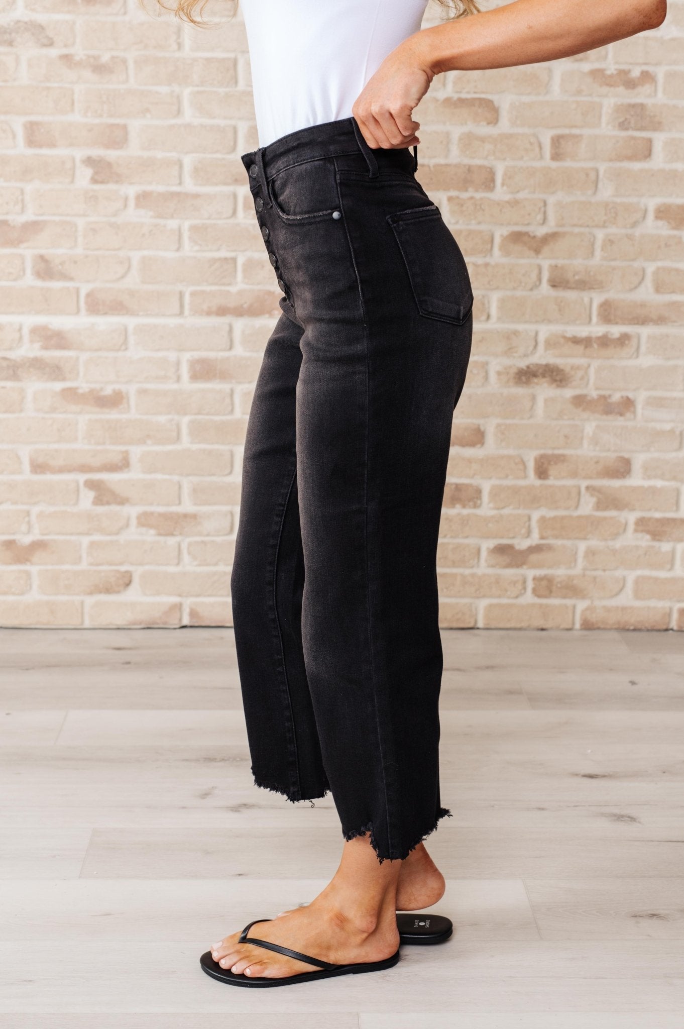 Ryan High Rise Button Fly Wide Leg Crop Jeans - Loving God