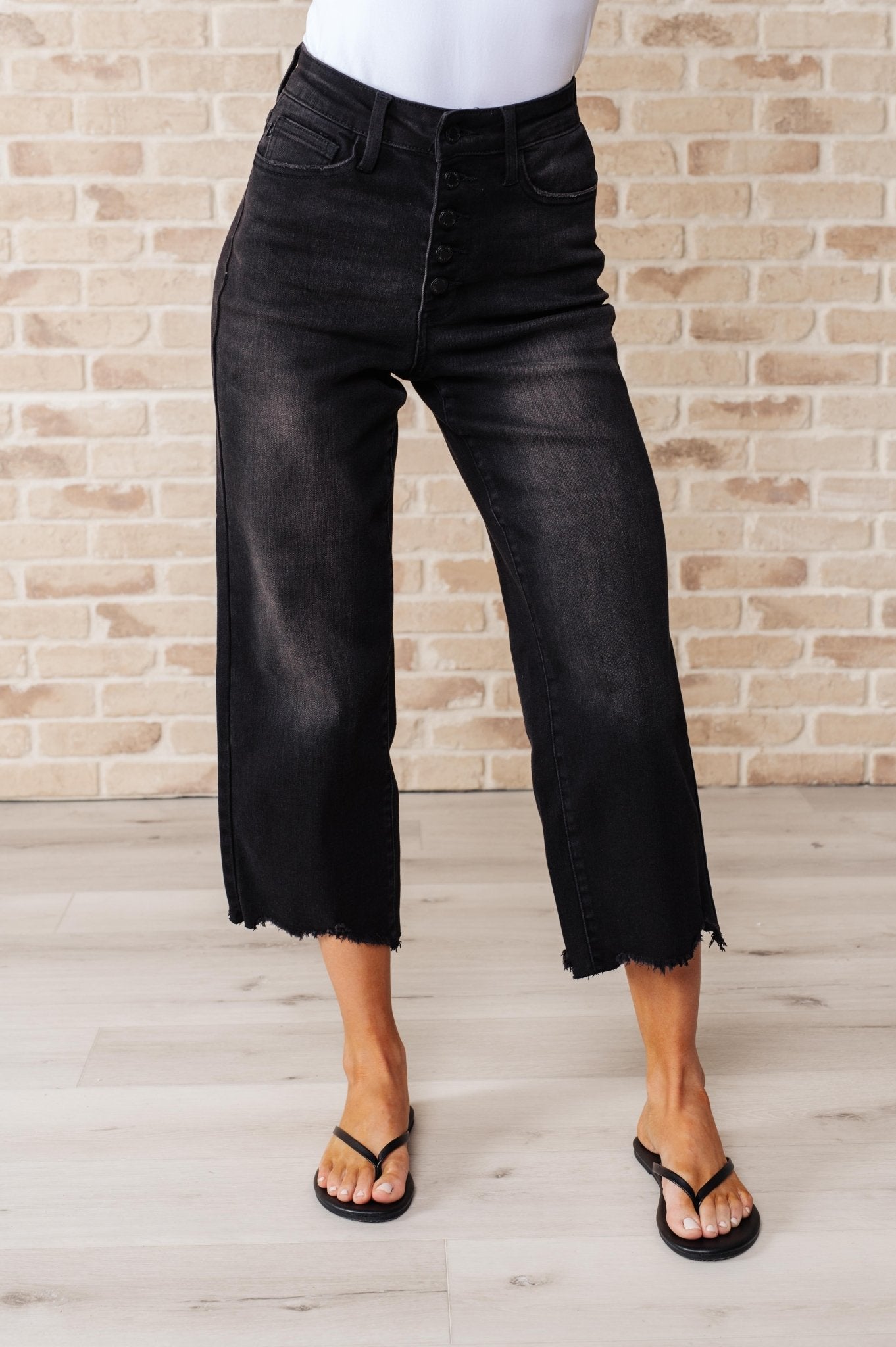 Ryan High Rise Button Fly Wide Leg Crop Jeans - Loving God