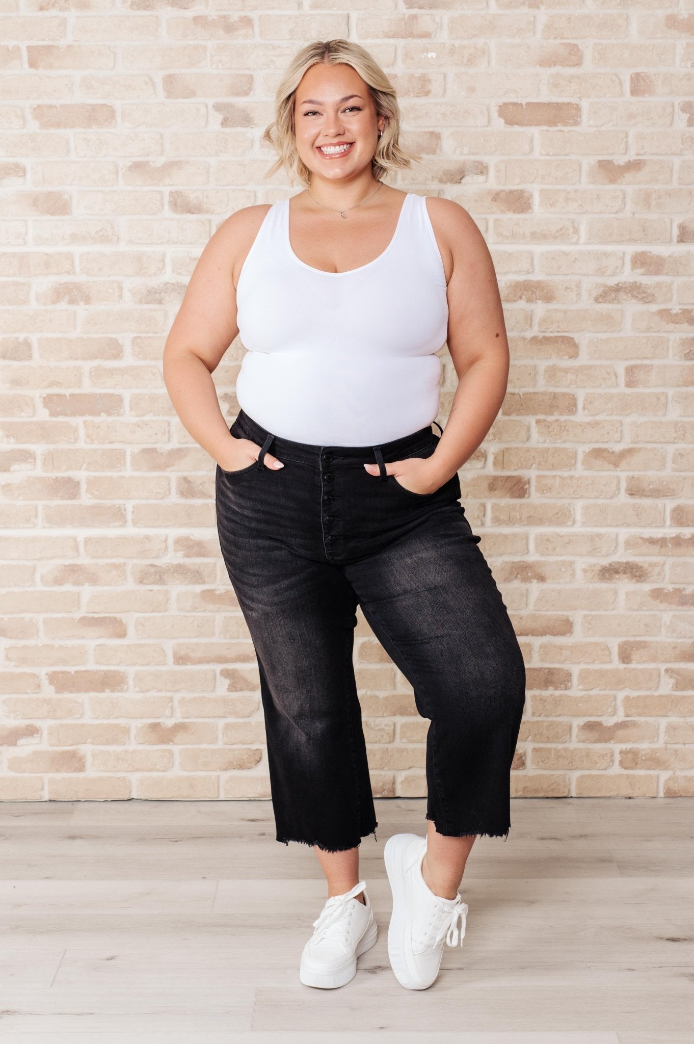 Ryan High Rise Button Fly Wide Leg Crop Jeans - Loving God