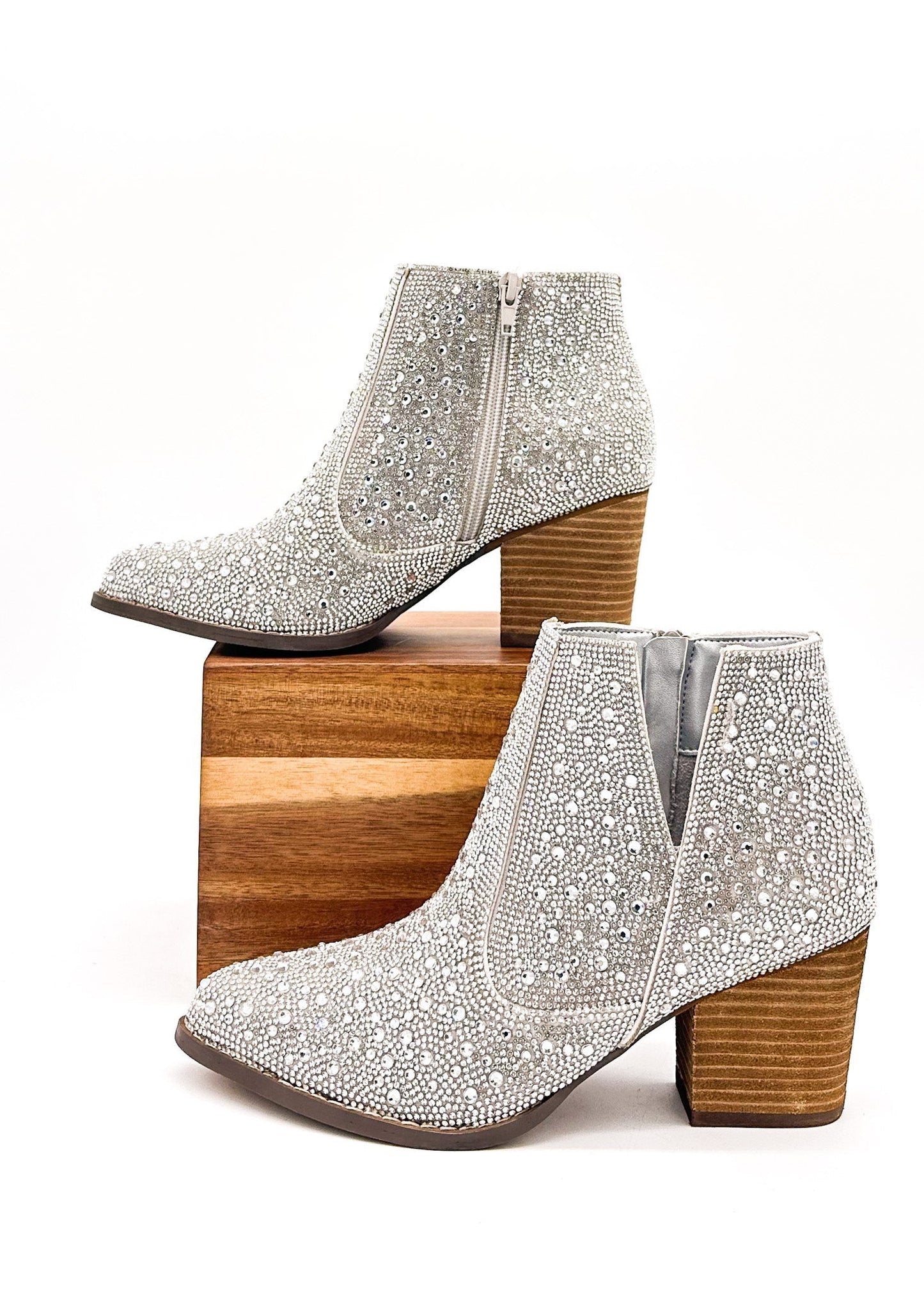 Shine Star Rhinestone Bootie in Silver - Loving God