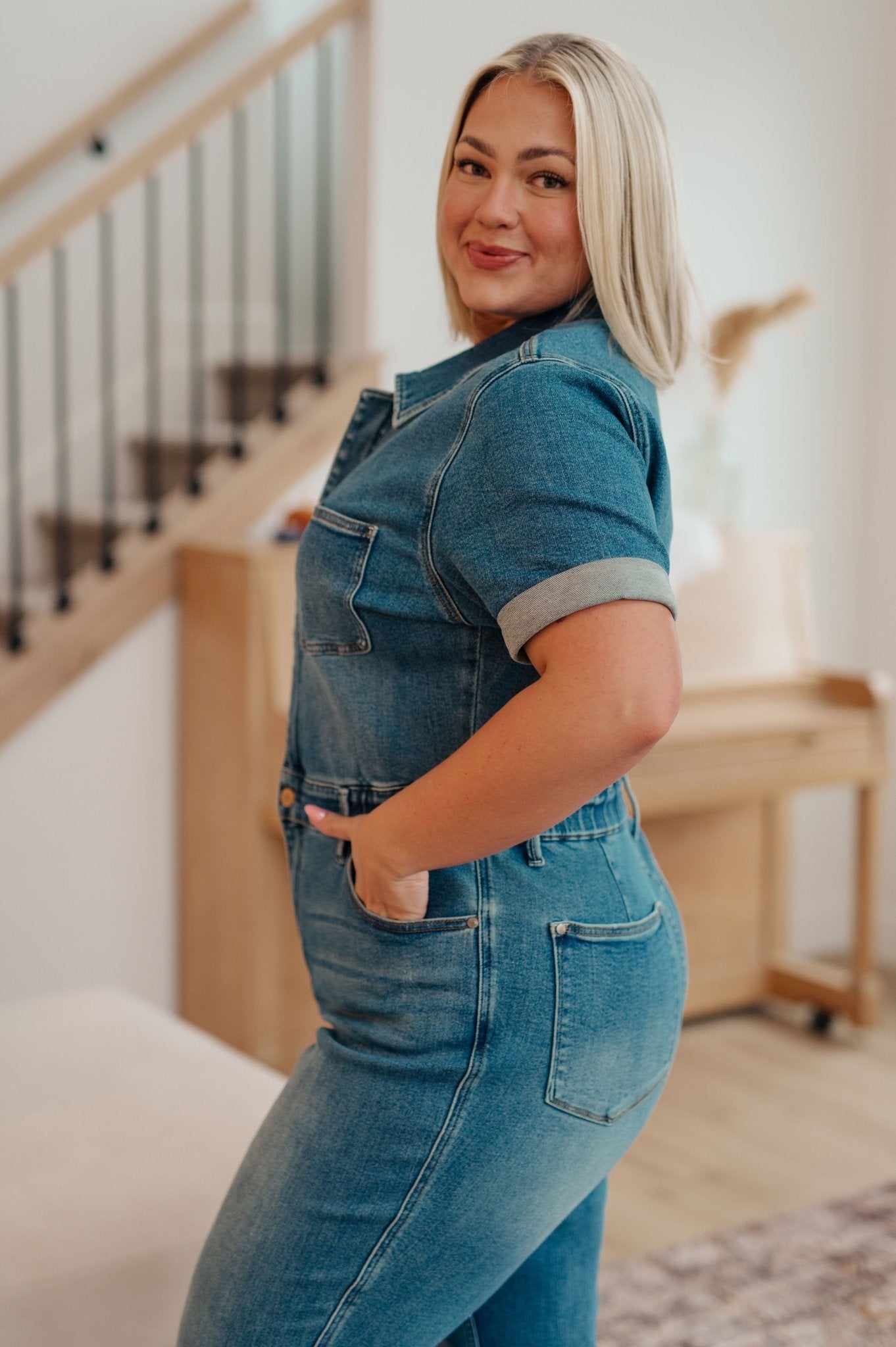 Sylvia Short Sleeve Denim Jumpsuit - Loving God