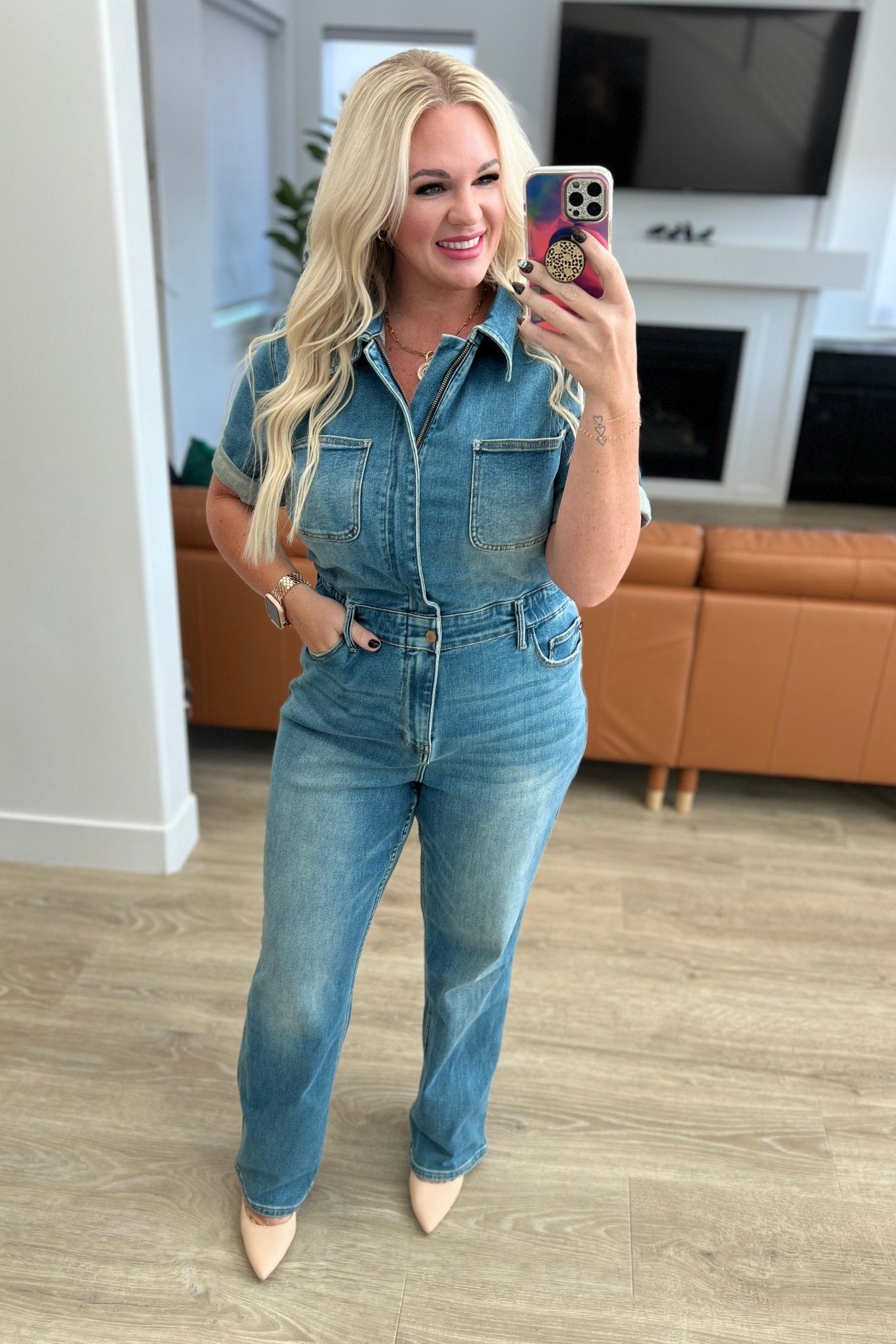 Sylvia Short Sleeve Denim Jumpsuit - Loving God