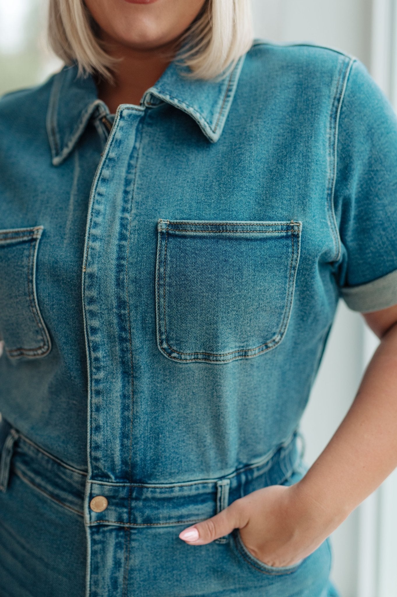 Sylvia Short Sleeve Denim Jumpsuit - Loving God