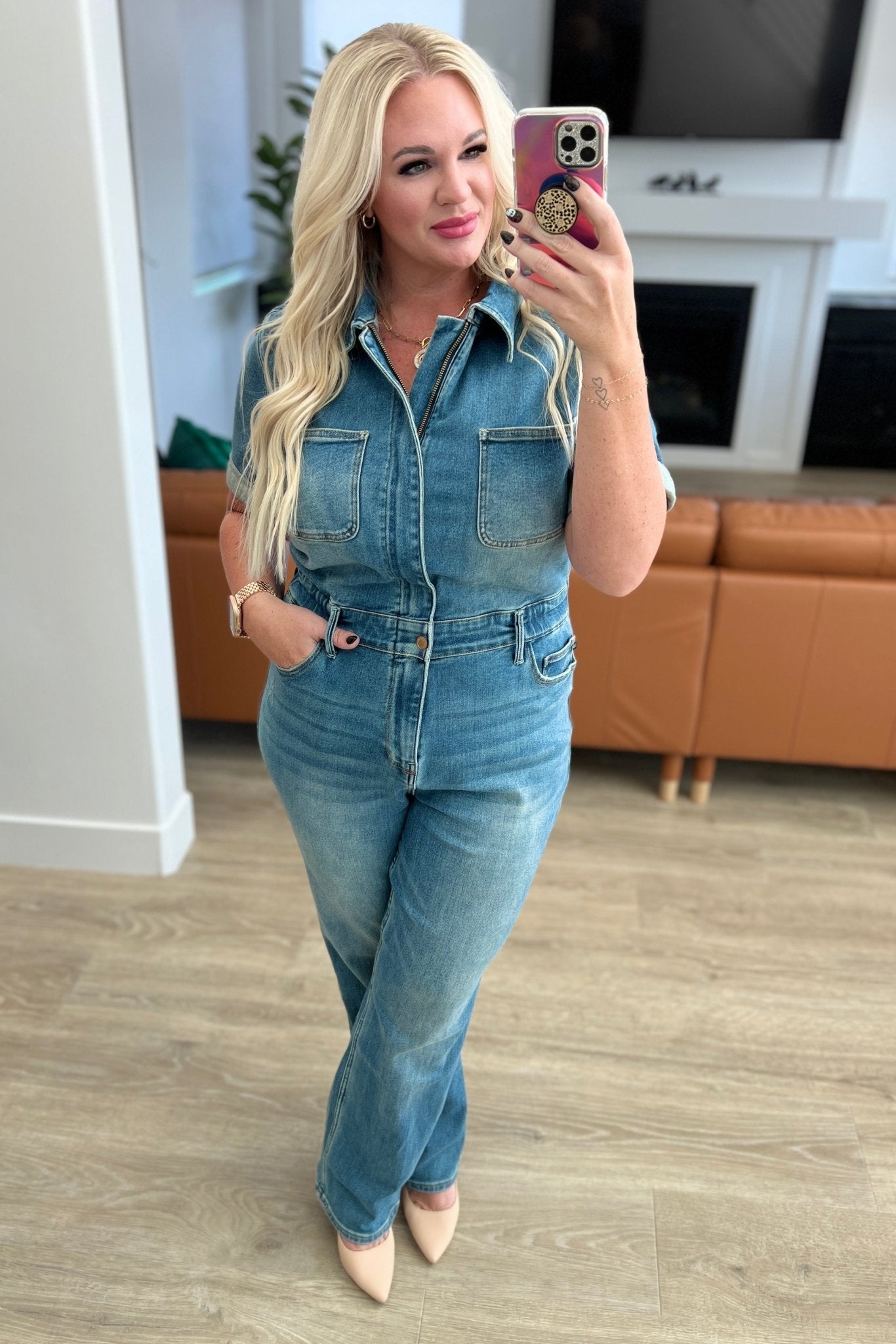 Sylvia Short Sleeve Denim Jumpsuit - Loving God