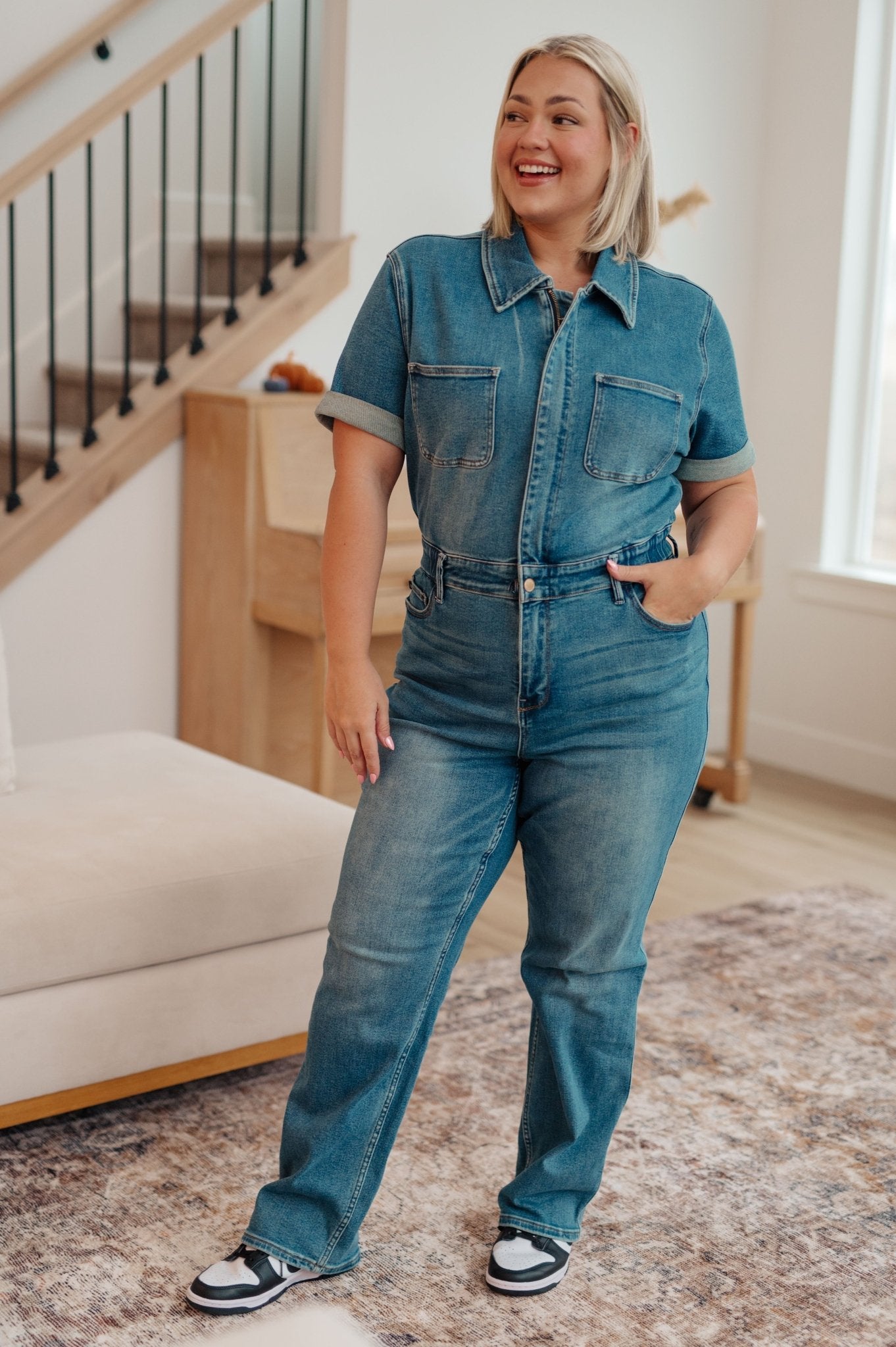 Sylvia Short Sleeve Denim Jumpsuit - Loving God