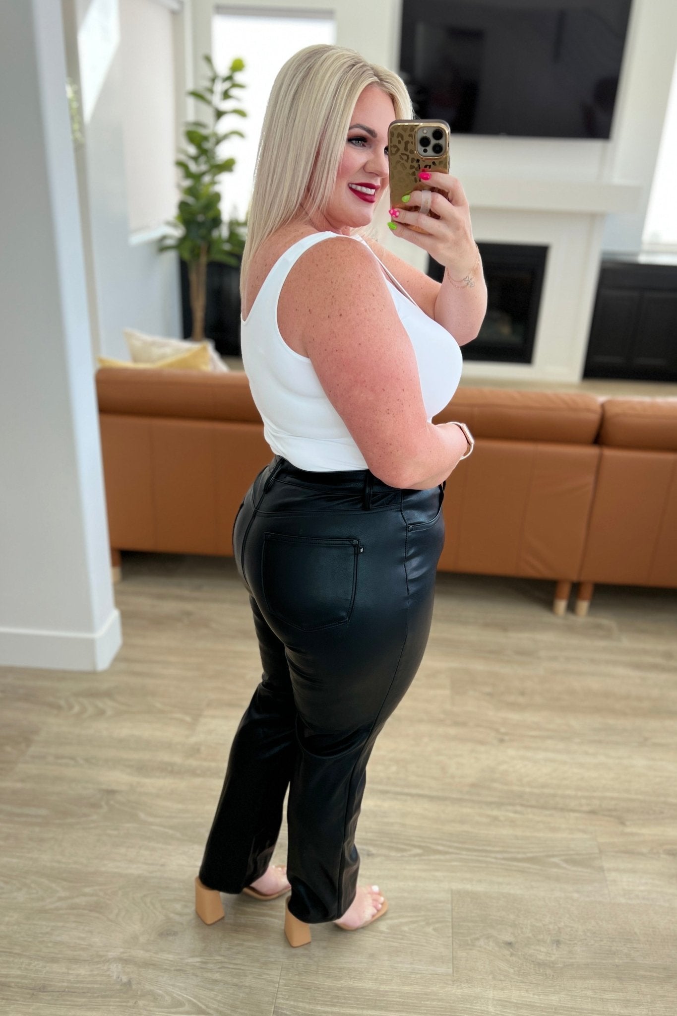Tanya Control Top Faux Leather Pants in Black - Loving God