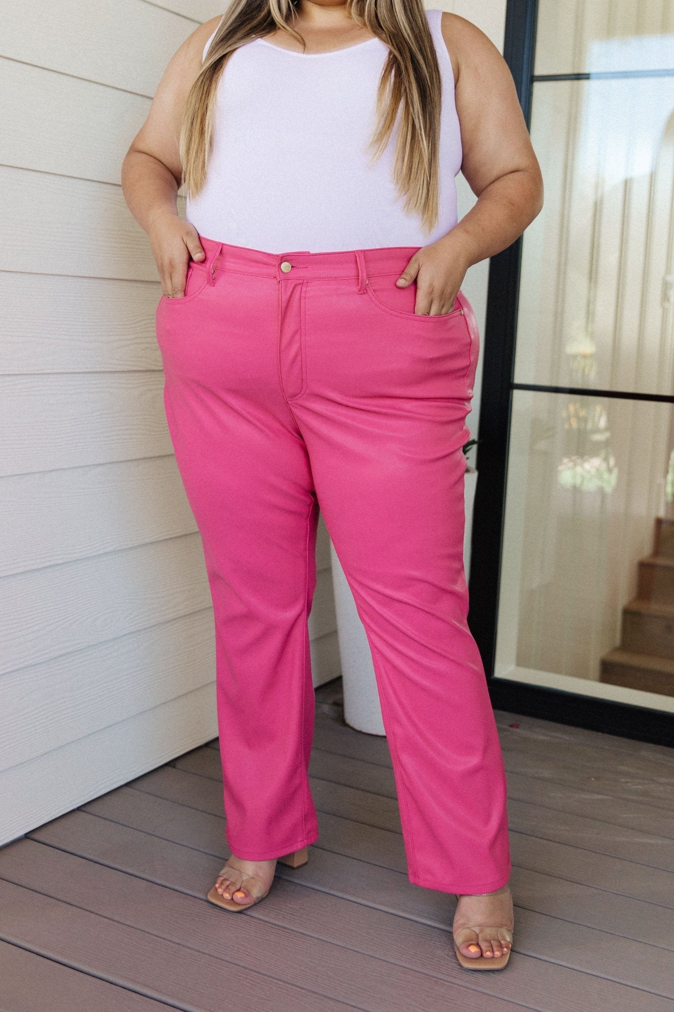 Tanya Control Top Faux Leather Pants in Hot Pink - Loving God