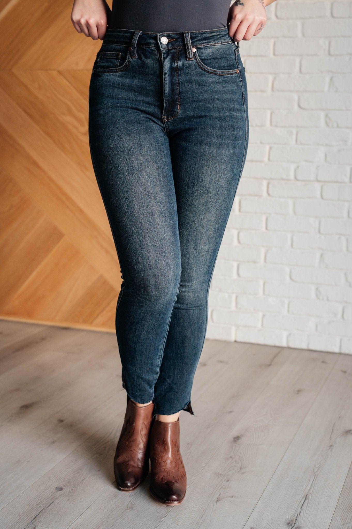 Tessa High Rise Control Top Step Hem Skinny Jeans - Loving God