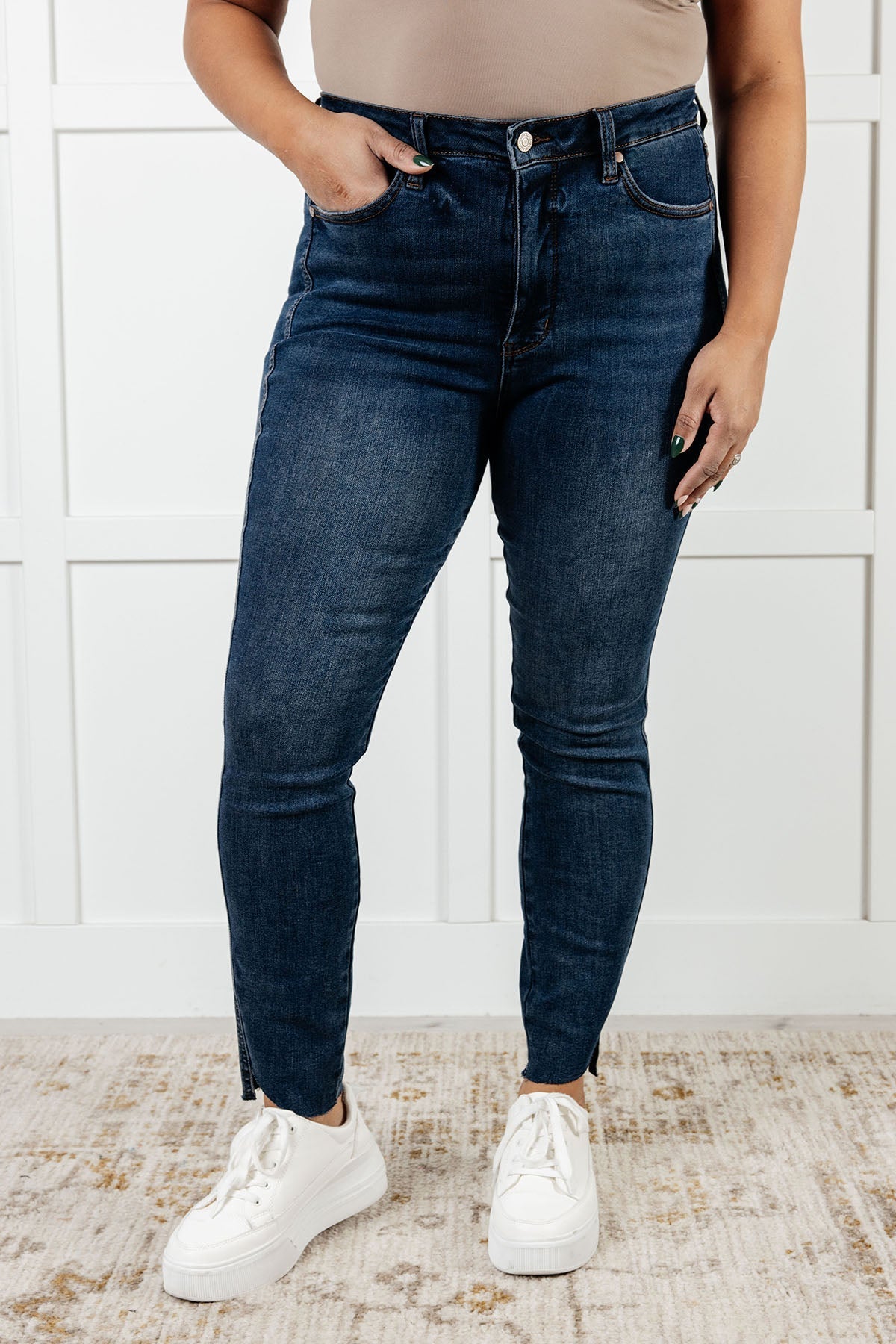 Tessa High Rise Control Top Step Hem Skinny Jeans - Loving God