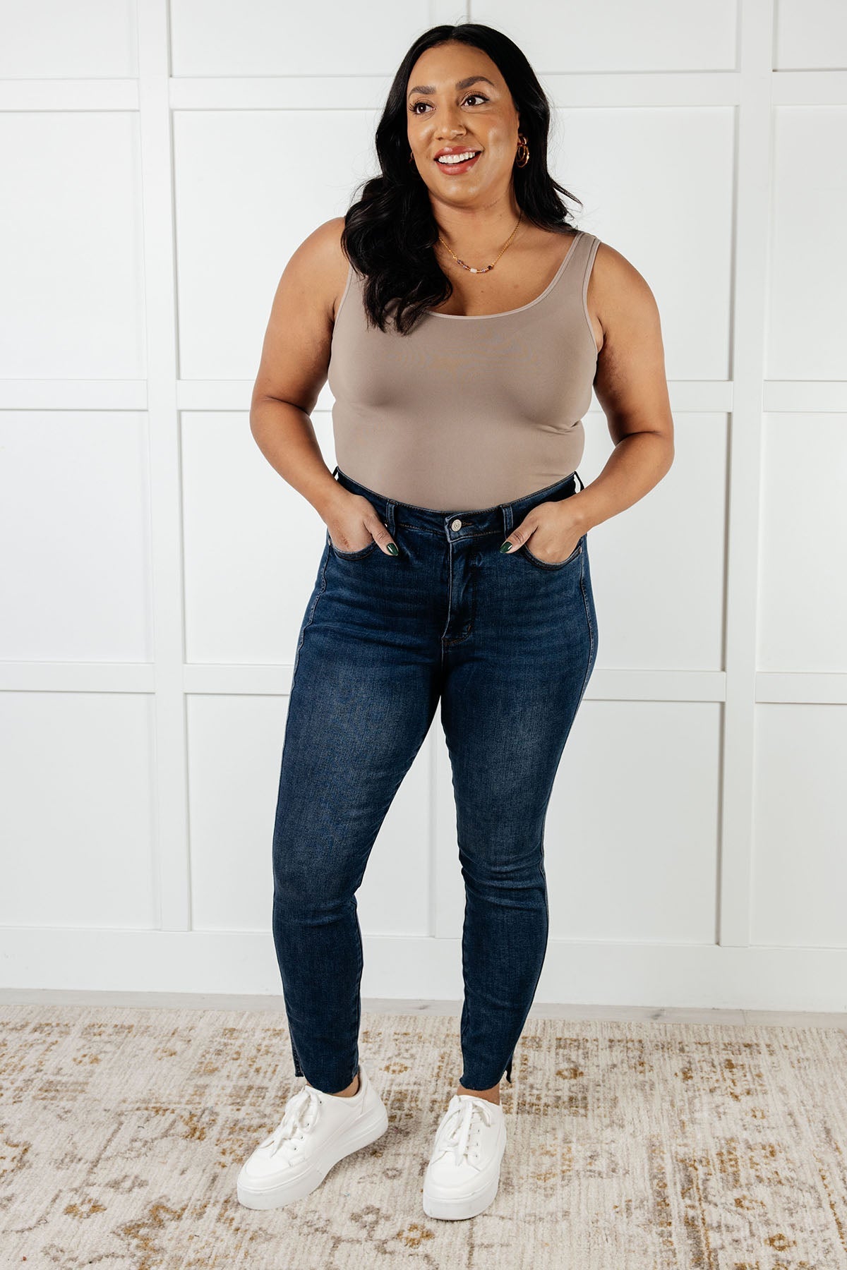 Tessa High Rise Control Top Step Hem Skinny Jeans - Loving God