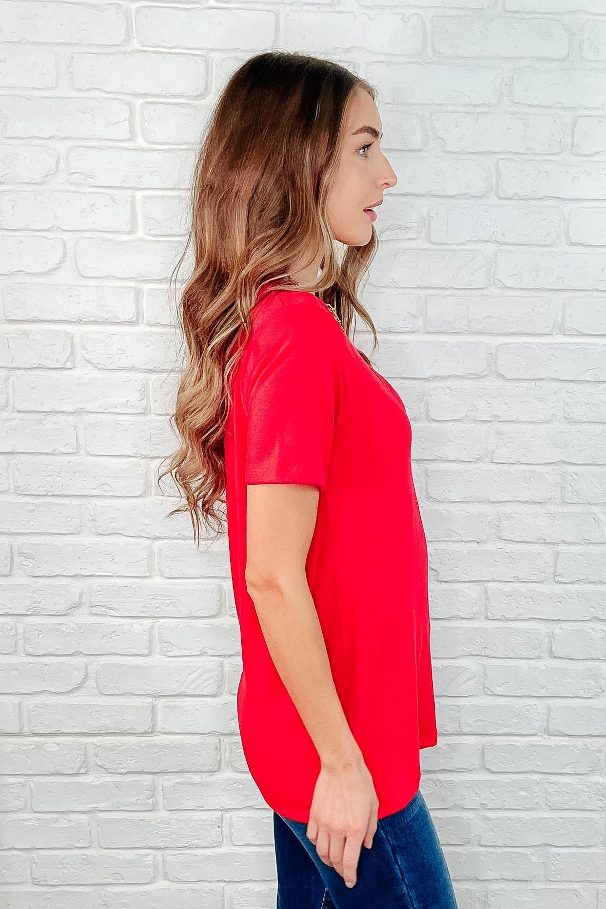 The Every Outfit Basic V - Neck Top in Ruby - Loving God