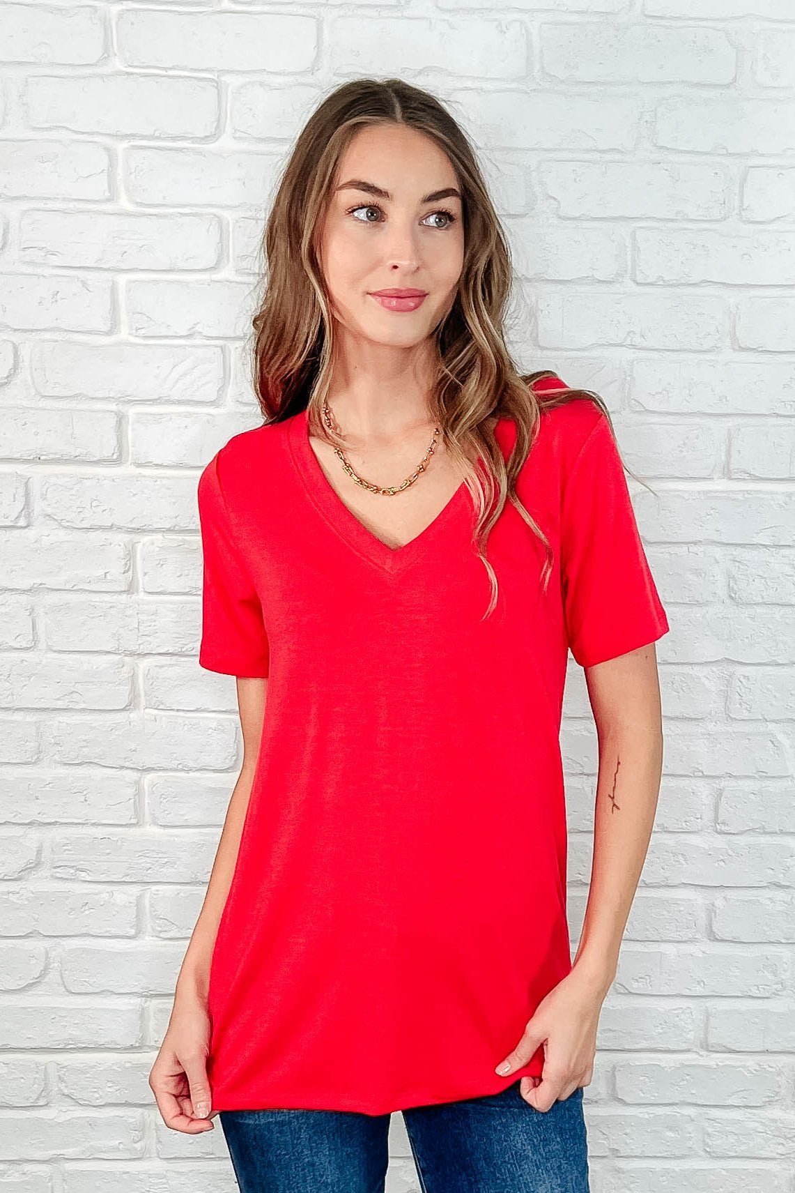 The Every Outfit Basic V - Neck Top in Ruby - Loving God