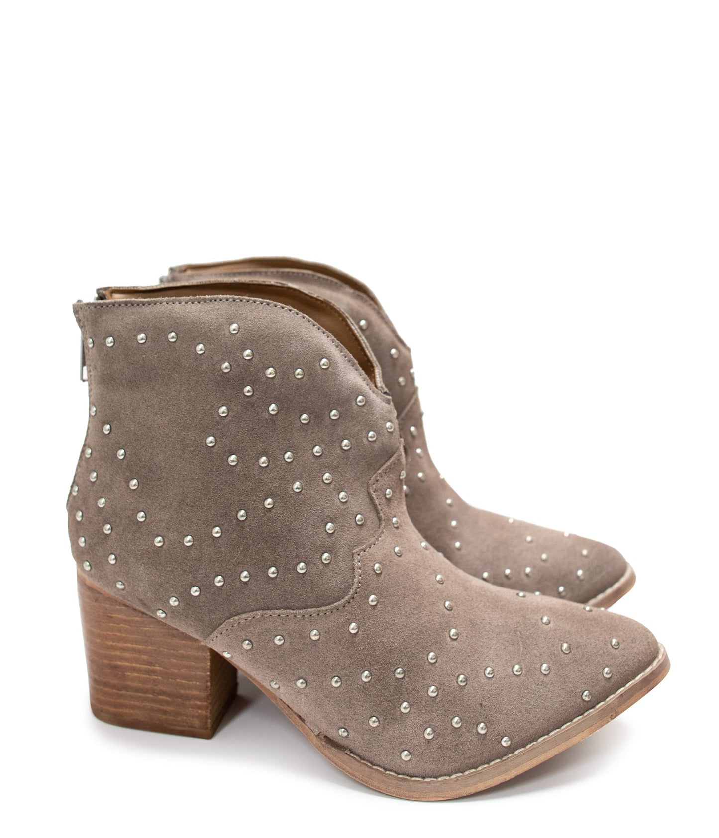 Twilight Studded Heeled Ankle Boot in Taupe - Loving God