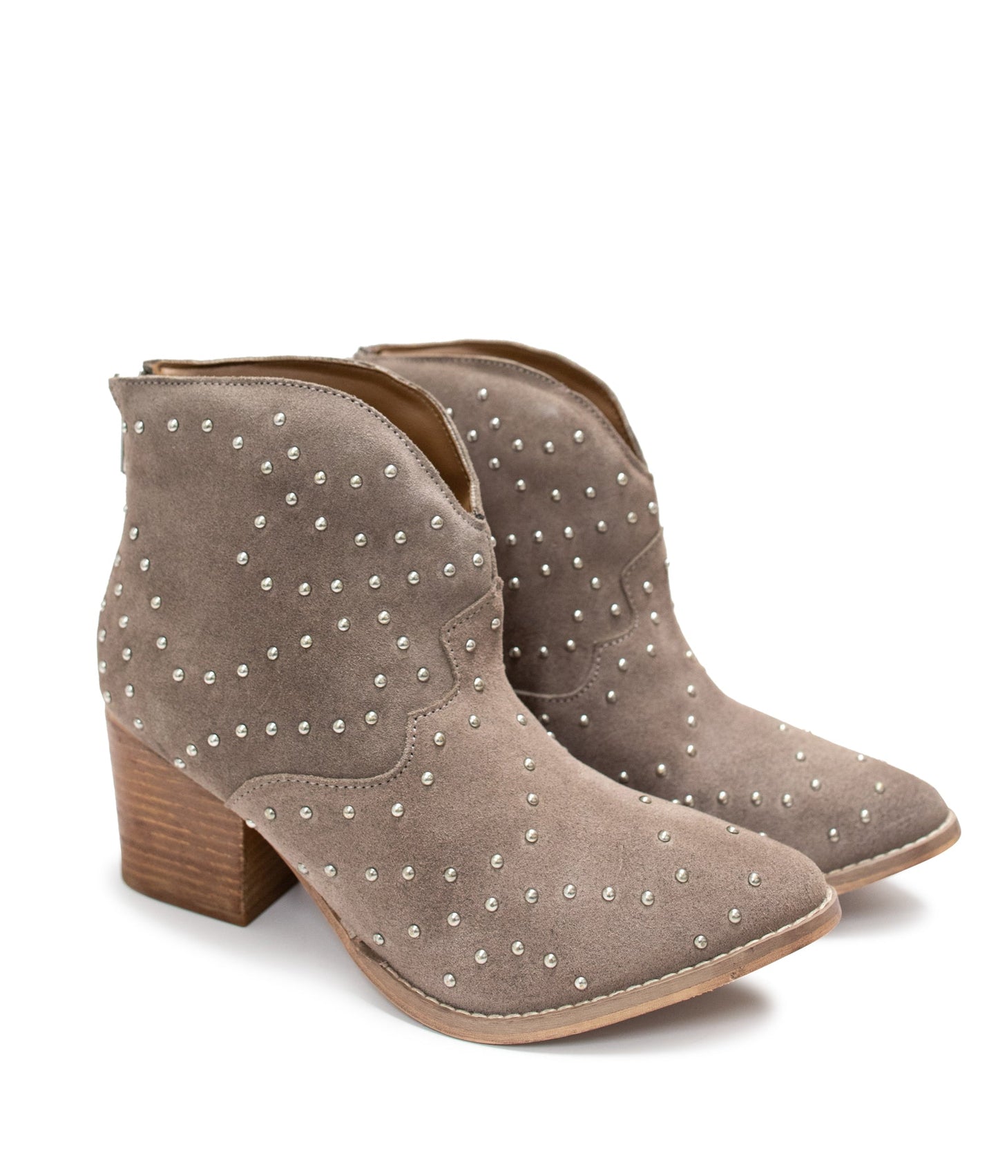 Twilight Studded Heeled Ankle Boot in Taupe - Loving God