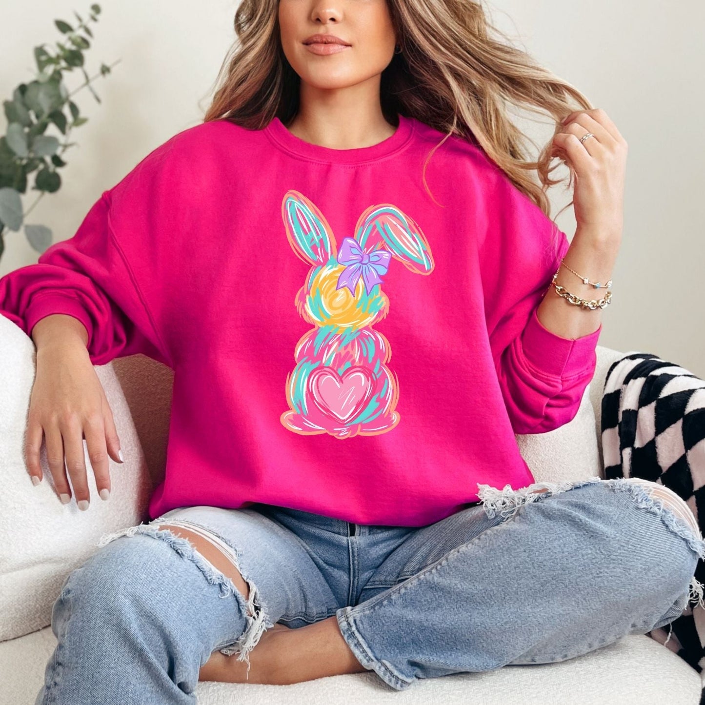 Watercolor Bunny Graphic Sweatshirt - Loving God