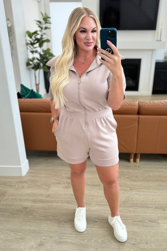 Active Aura Collared Romper in Mocha - Loving God