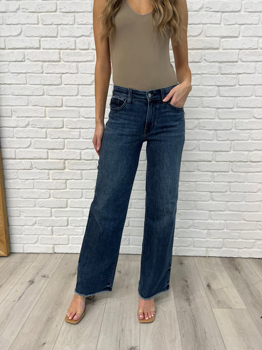 Addie Mid Rise Vintage Wash Wide Leg Jeans - Loving God