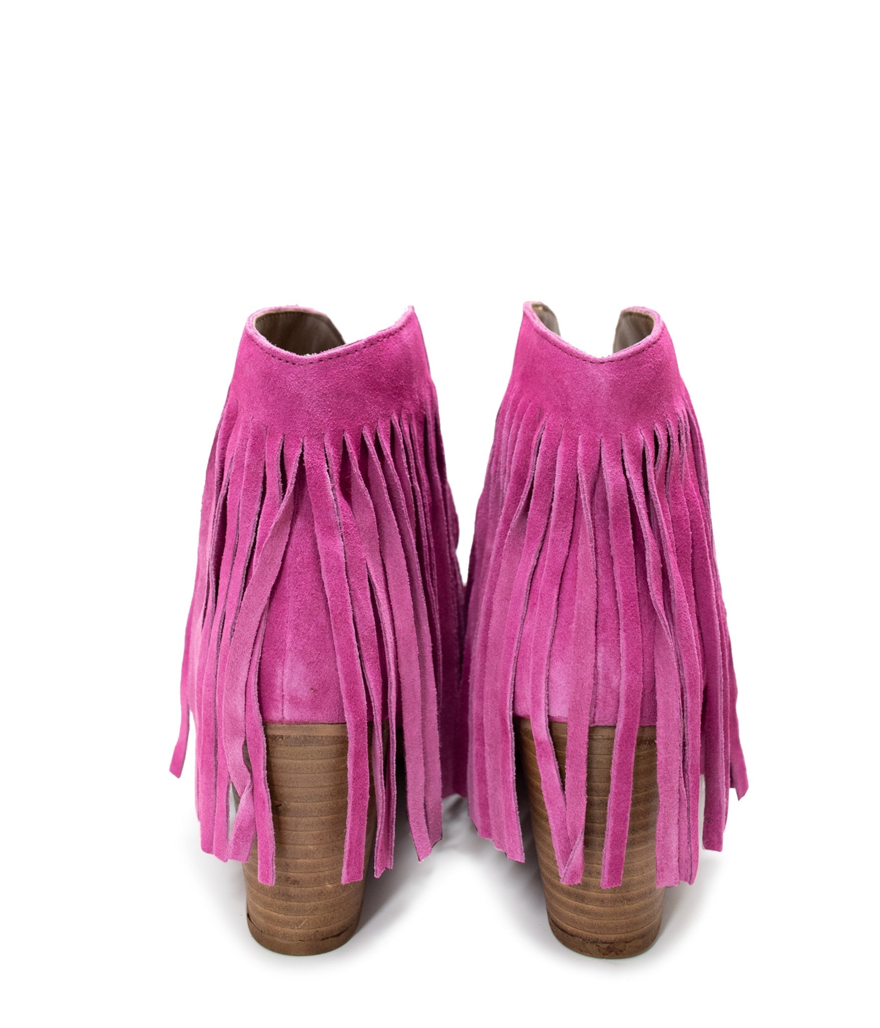Amos Fringe Ankle Bootie in Magenta Suede - Loving God