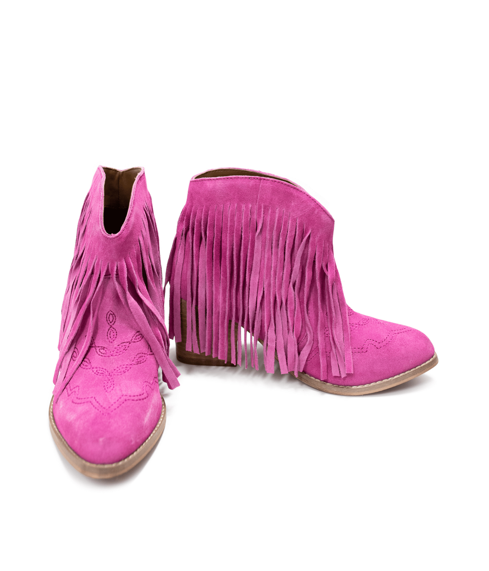 Amos Fringe Ankle Bootie in Magenta Suede - Loving God