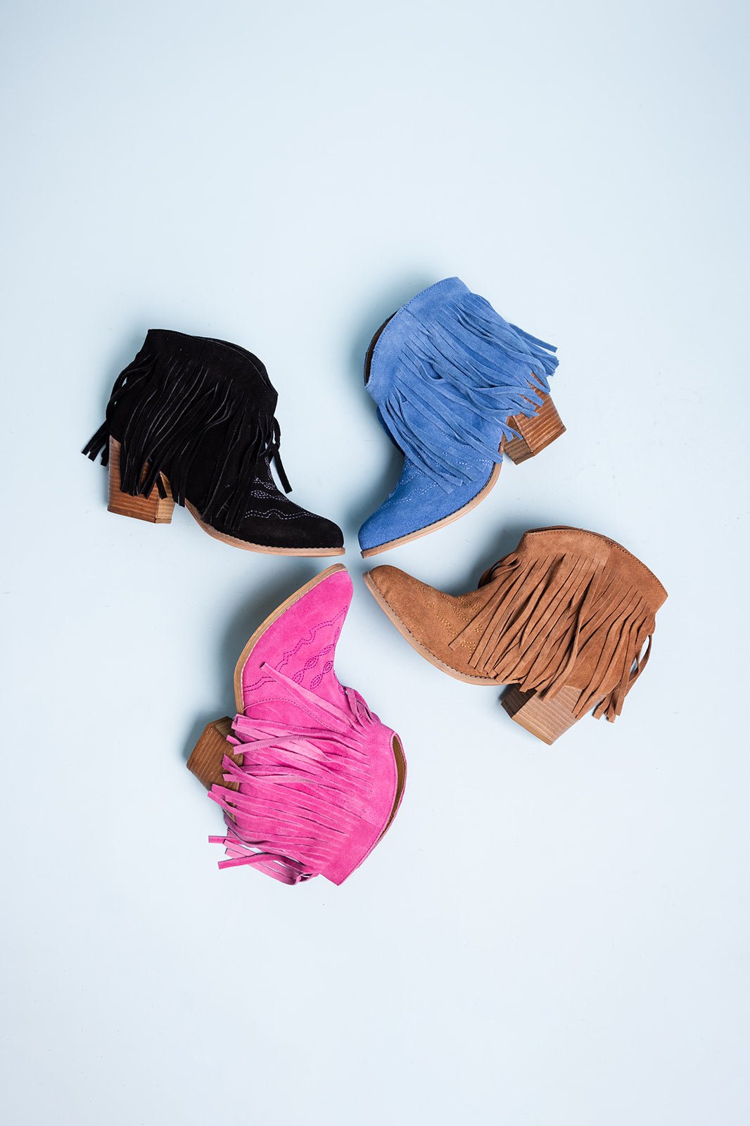 Amos Fringe Ankle Bootie in Magenta Suede - Loving God